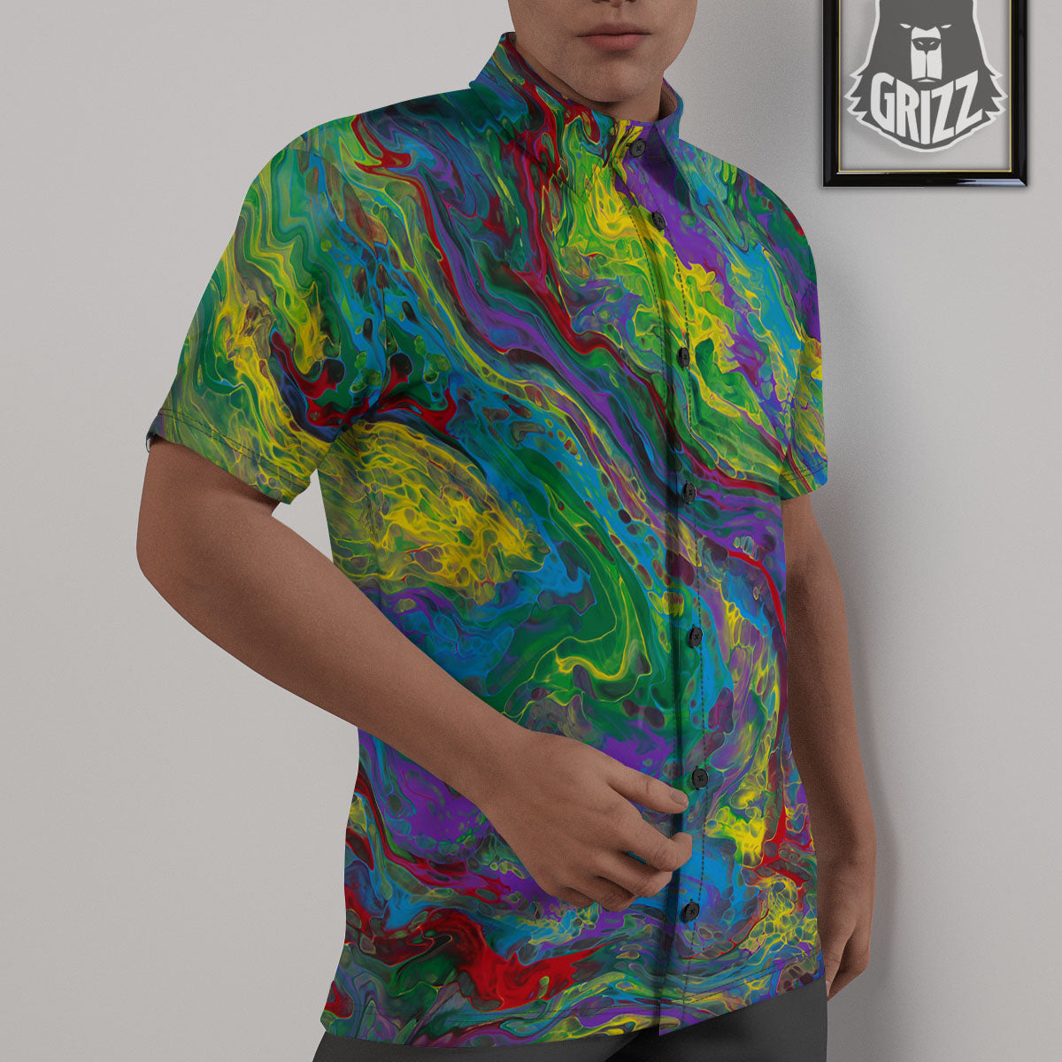 Psychedelic Abstract Print Untucked Shirts-grizzshop