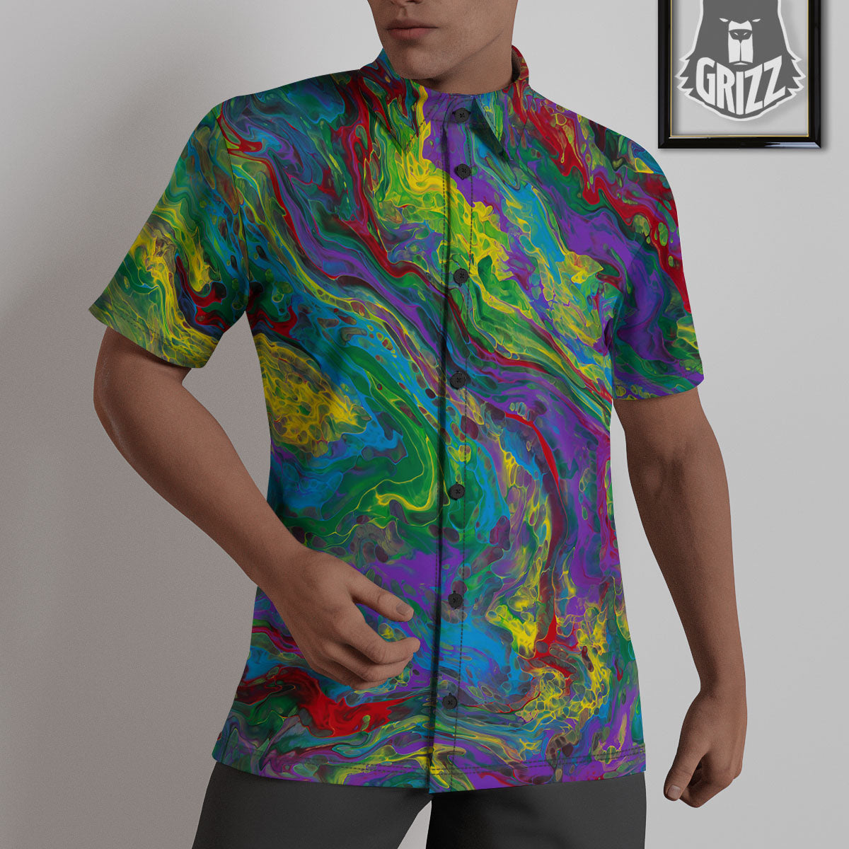 Psychedelic Abstract Print Untucked Shirts-grizzshop