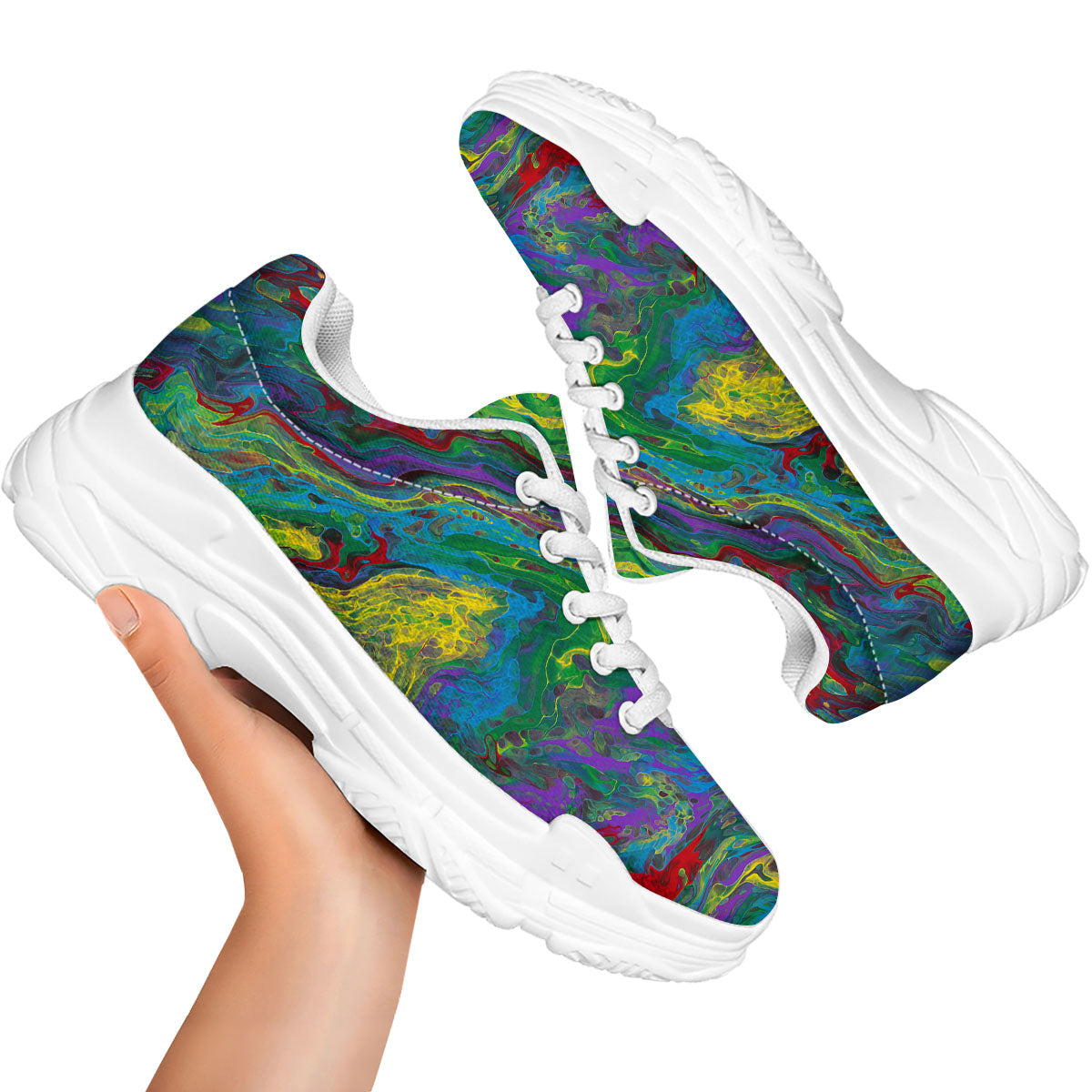 Psychedelic Abstract Print White Chunky Shoes-grizzshop