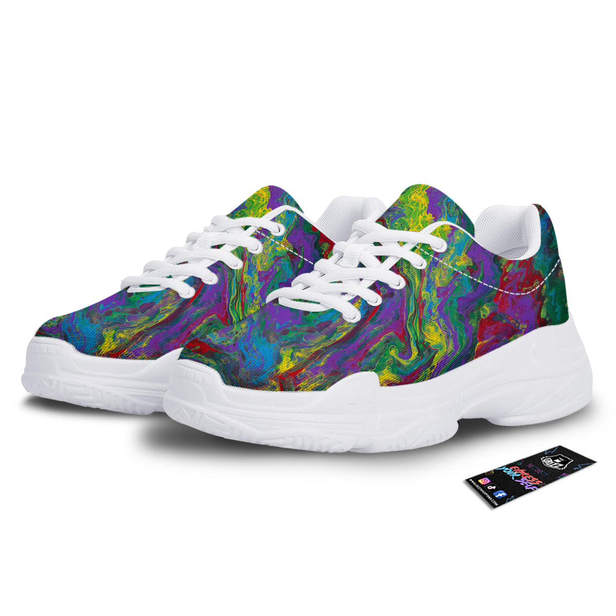 Psychedelic Abstract Print White Chunky Shoes-grizzshop