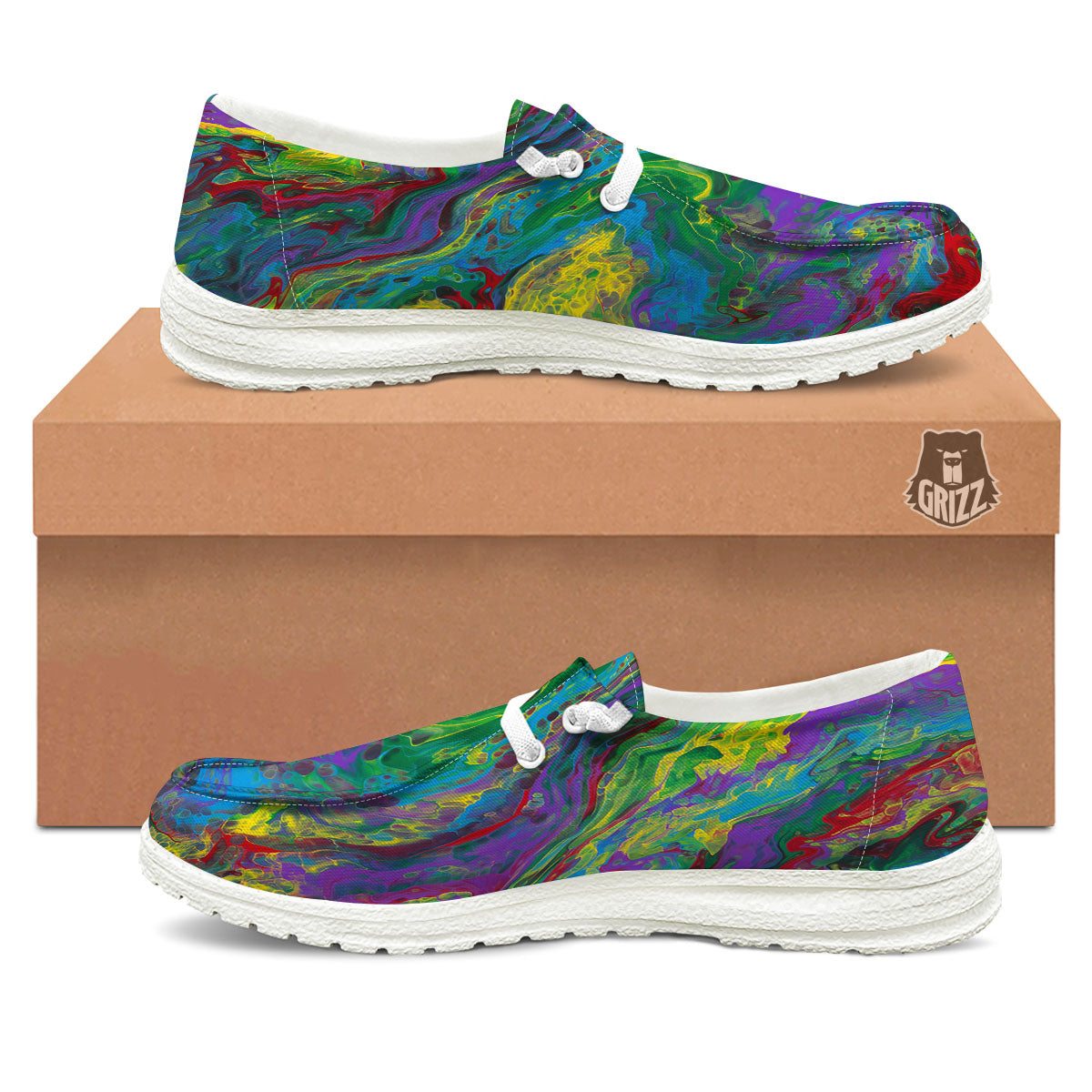 Psychedelic Abstract Print White Loafers-grizzshop