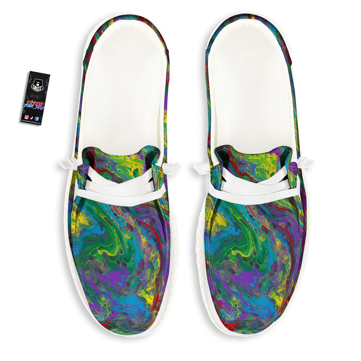 Psychedelic Abstract Print White Loafers-grizzshop