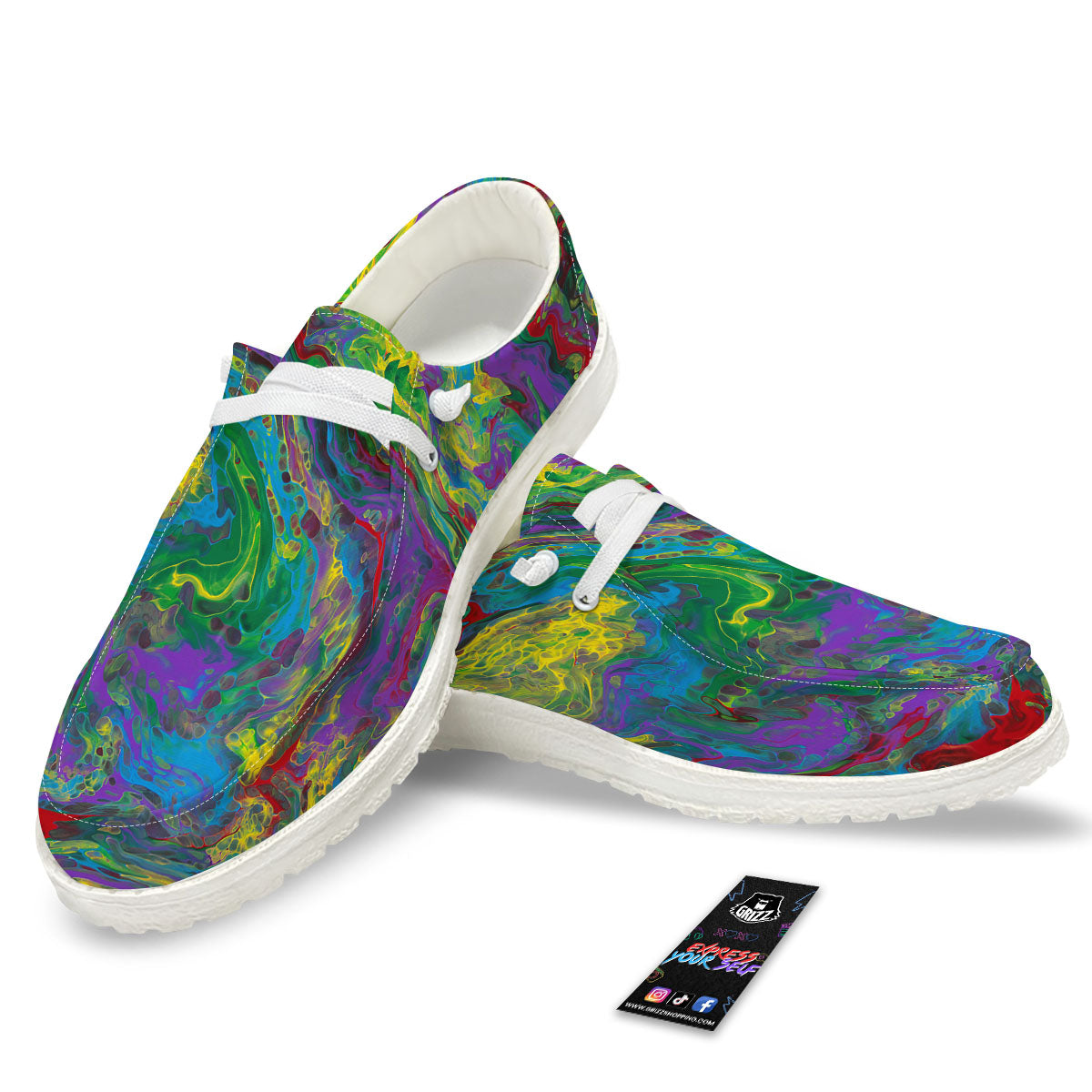 Psychedelic Abstract Print White Loafers-grizzshop