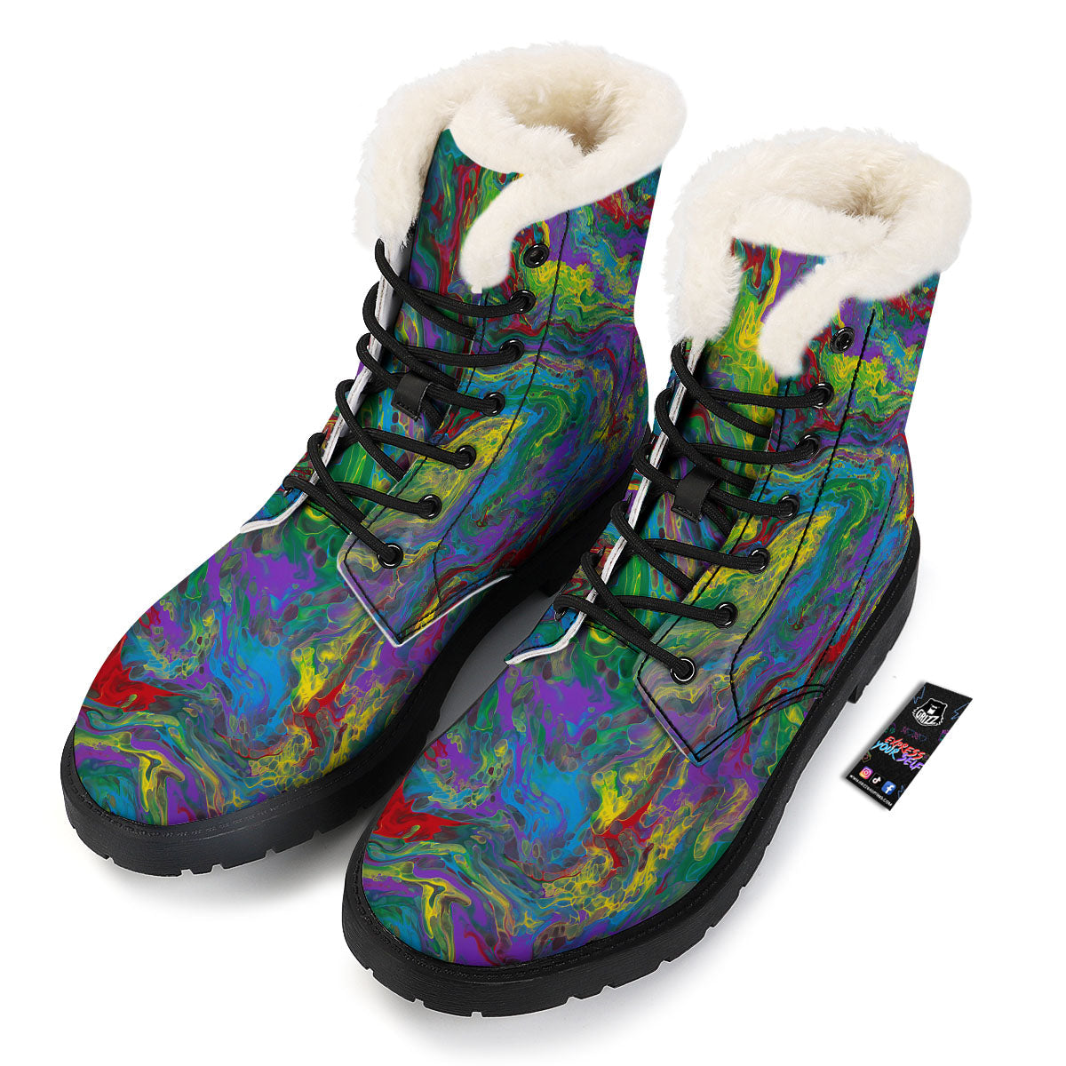 Psychedelic Abstract Print Winter Boots-grizzshop