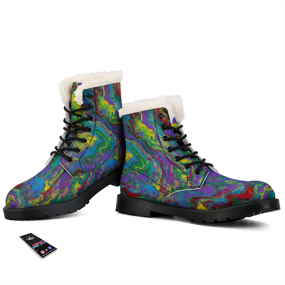 Psychedelic Abstract Print Winter Boots-grizzshop