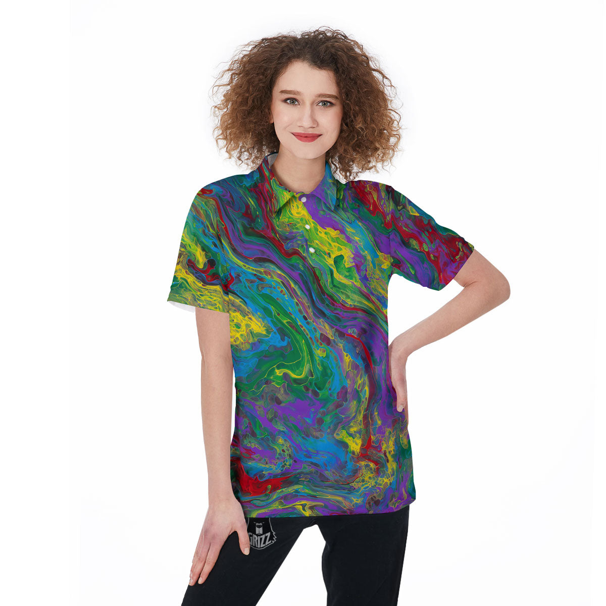 Psychedelic Abstract Print Women's Golf Shirts-grizzshop
