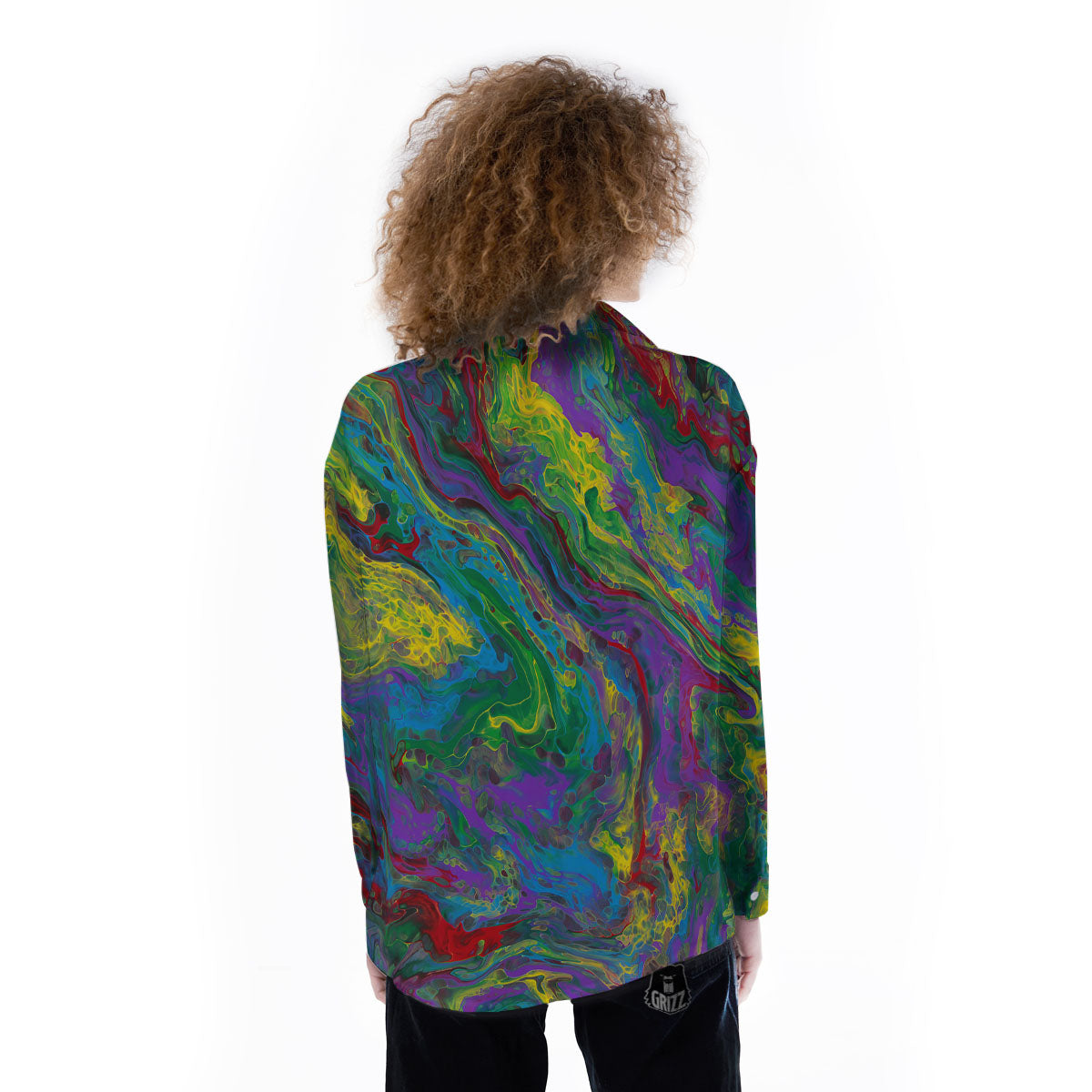 Psychedelic Abstract Print Women's Long Sleeve Shirts-grizzshop