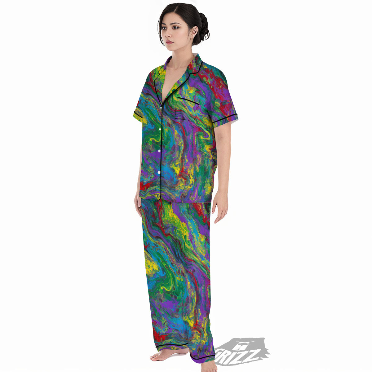 Psychedelic Abstract Print Women's Pajamas Set-grizzshop