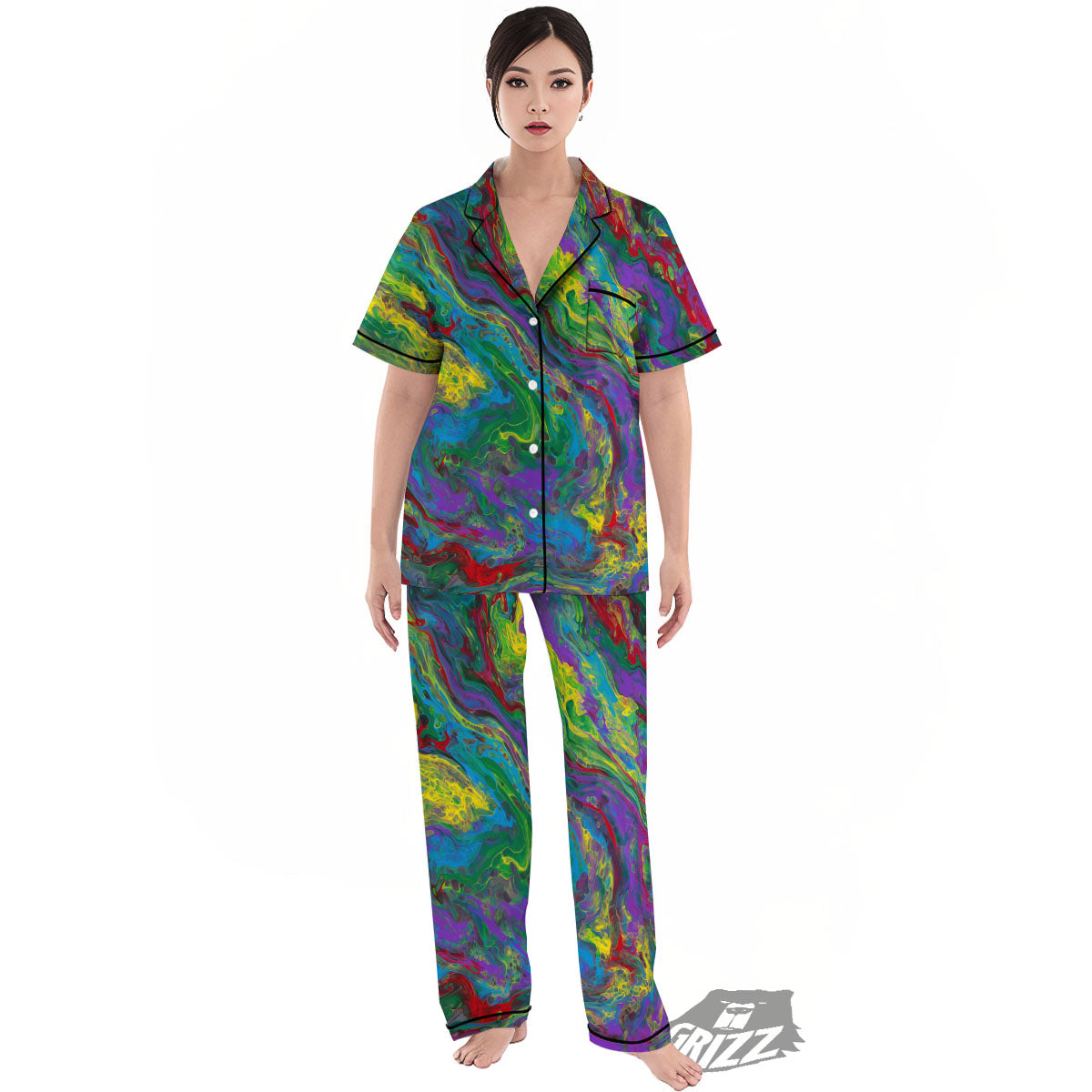 Psychedelic Abstract Print Women's Pajamas Set-grizzshop
