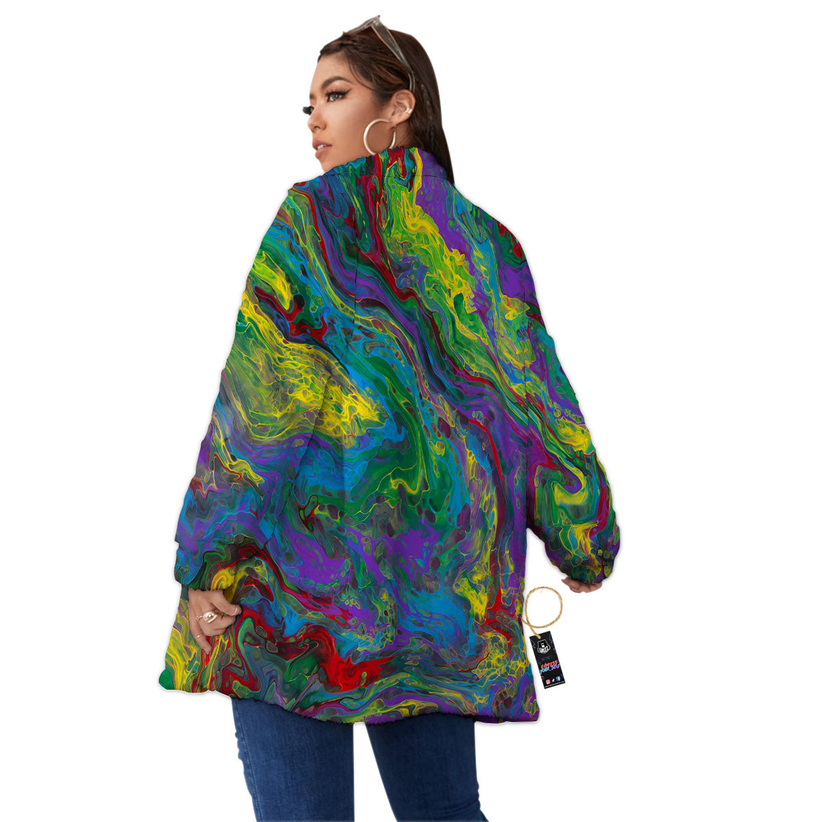 Psychedelic Abstract Print Women's Sherpa Jacket-grizzshop