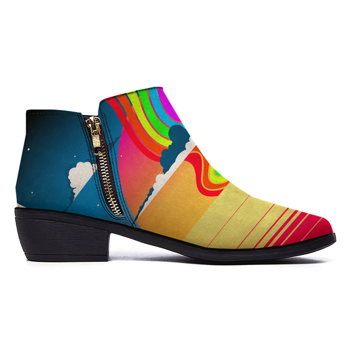Psychedelic And Gradient Sky Rainbow Print Ankle Boots-grizzshop