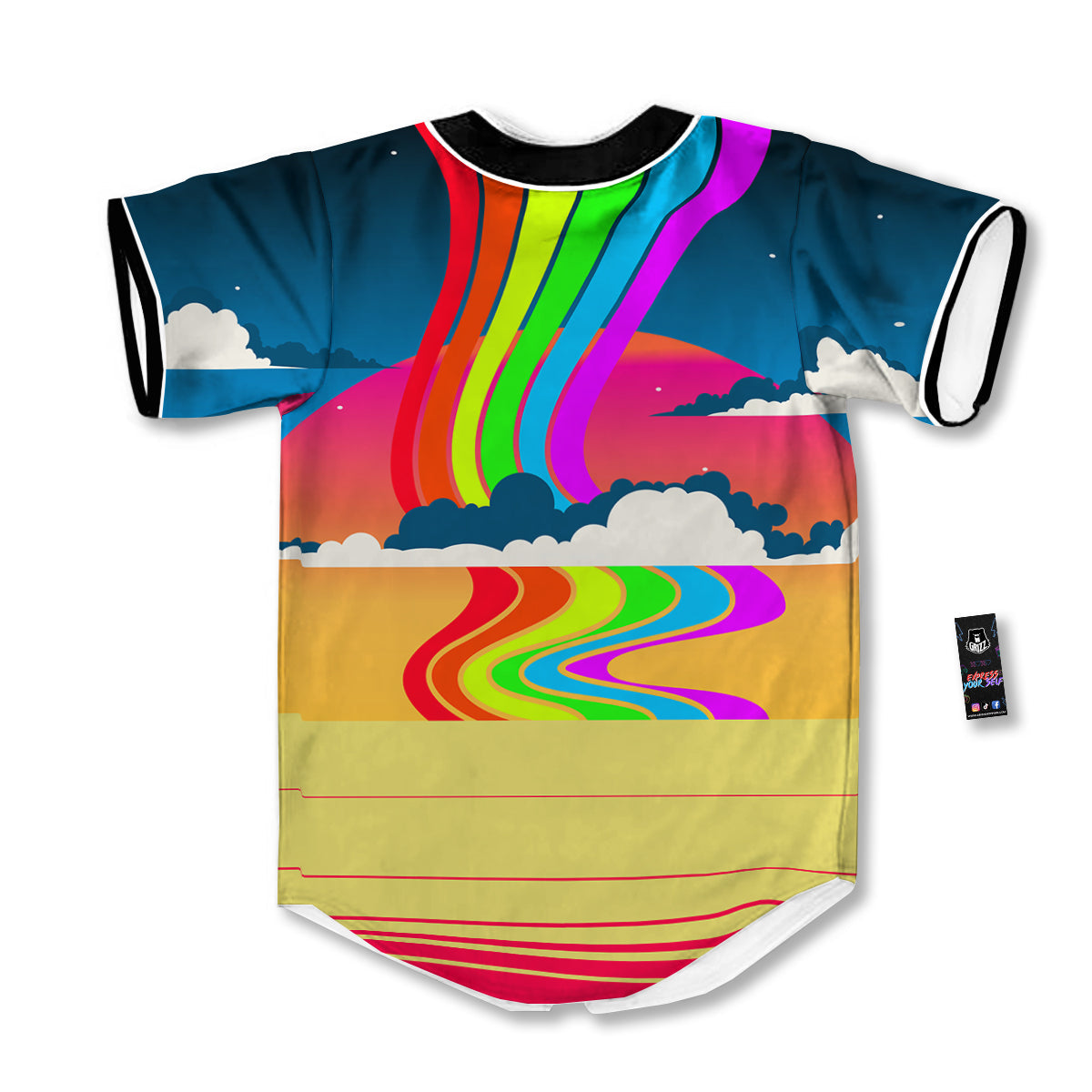Psychedelic And Gradient Sky Rainbow Print Baseball Jersey-grizzshop