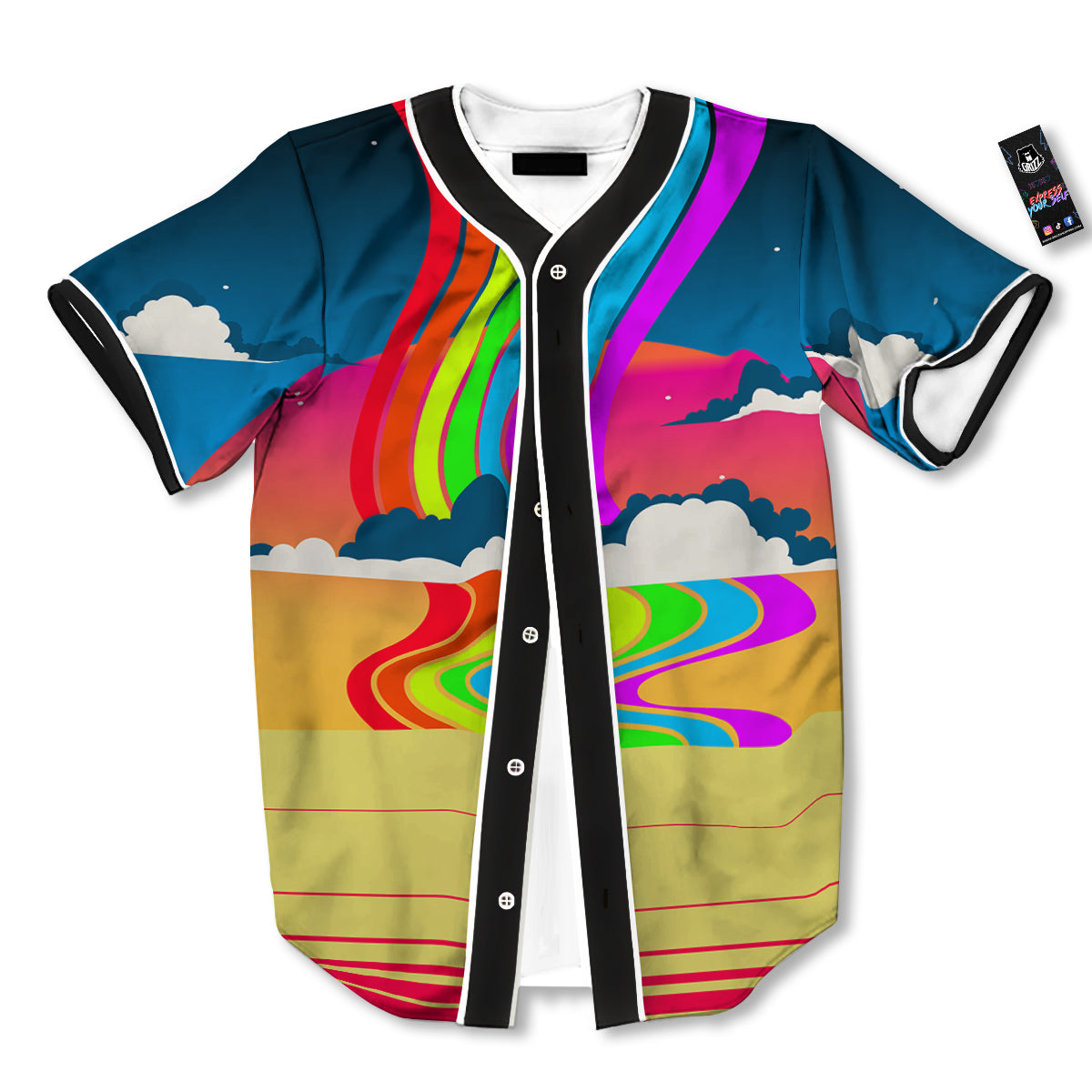 Psychedelic And Gradient Sky Rainbow Print Baseball Jersey-grizzshop