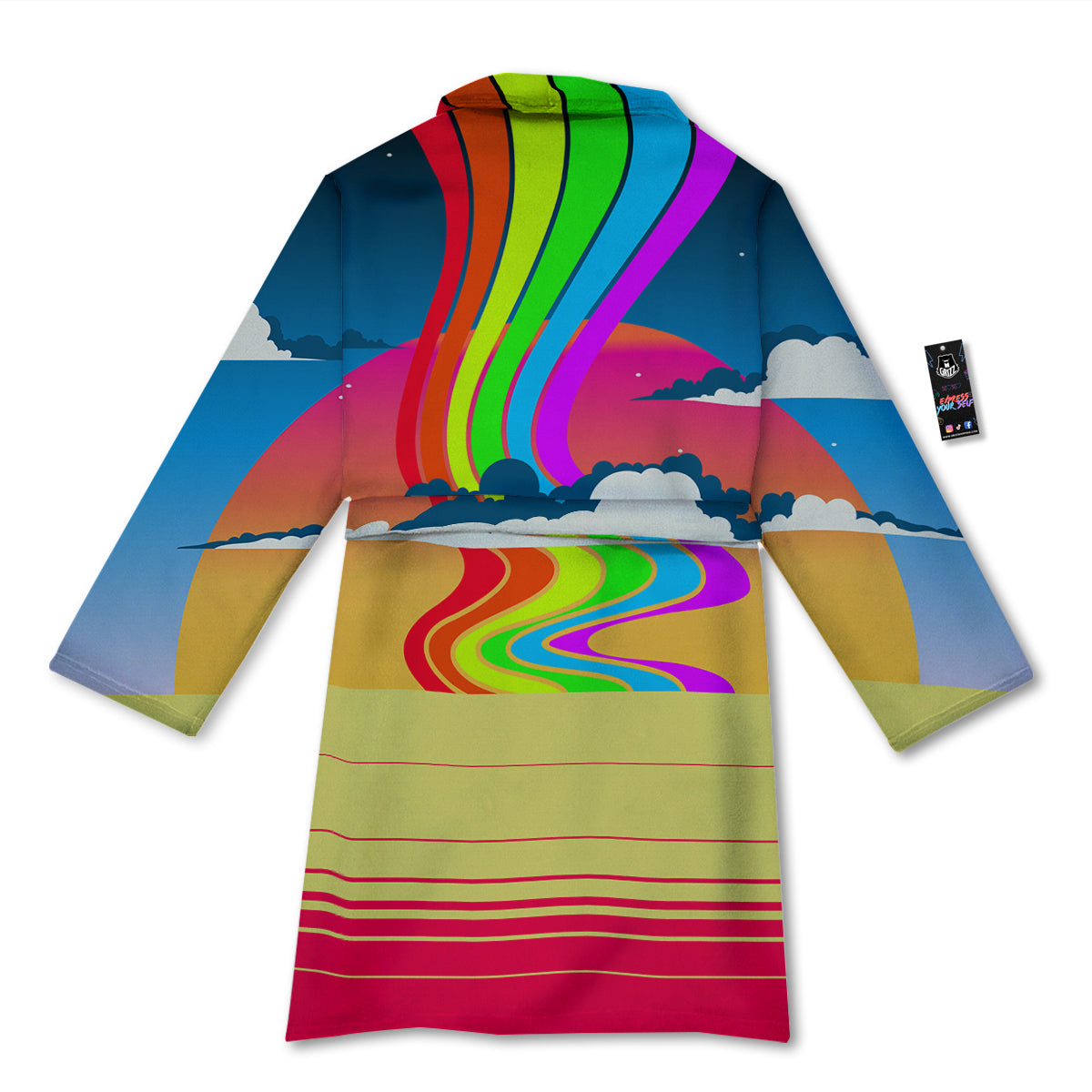Psychedelic And Gradient Sky Rainbow Print Bathrobe-grizzshop