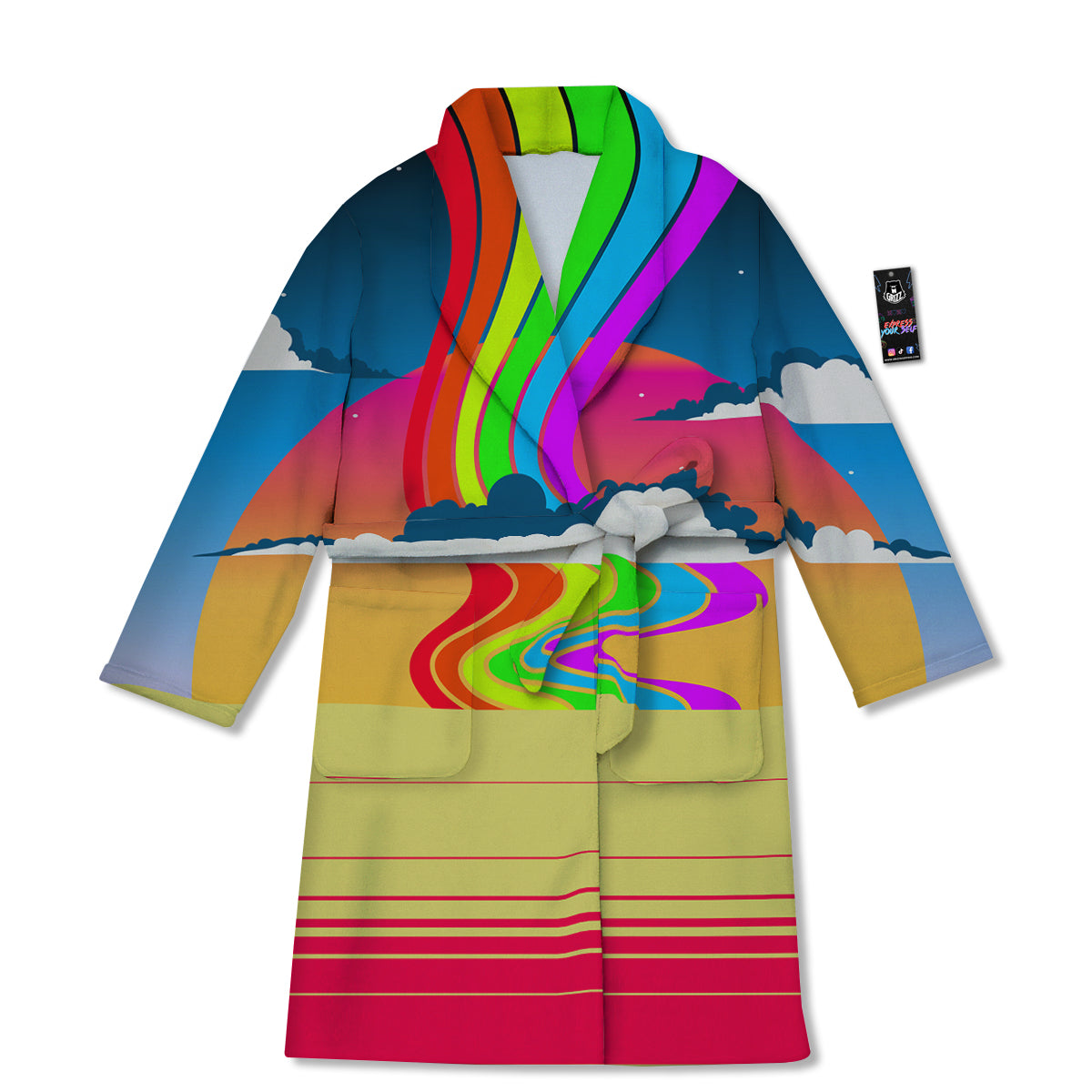 Psychedelic And Gradient Sky Rainbow Print Bathrobe-grizzshop