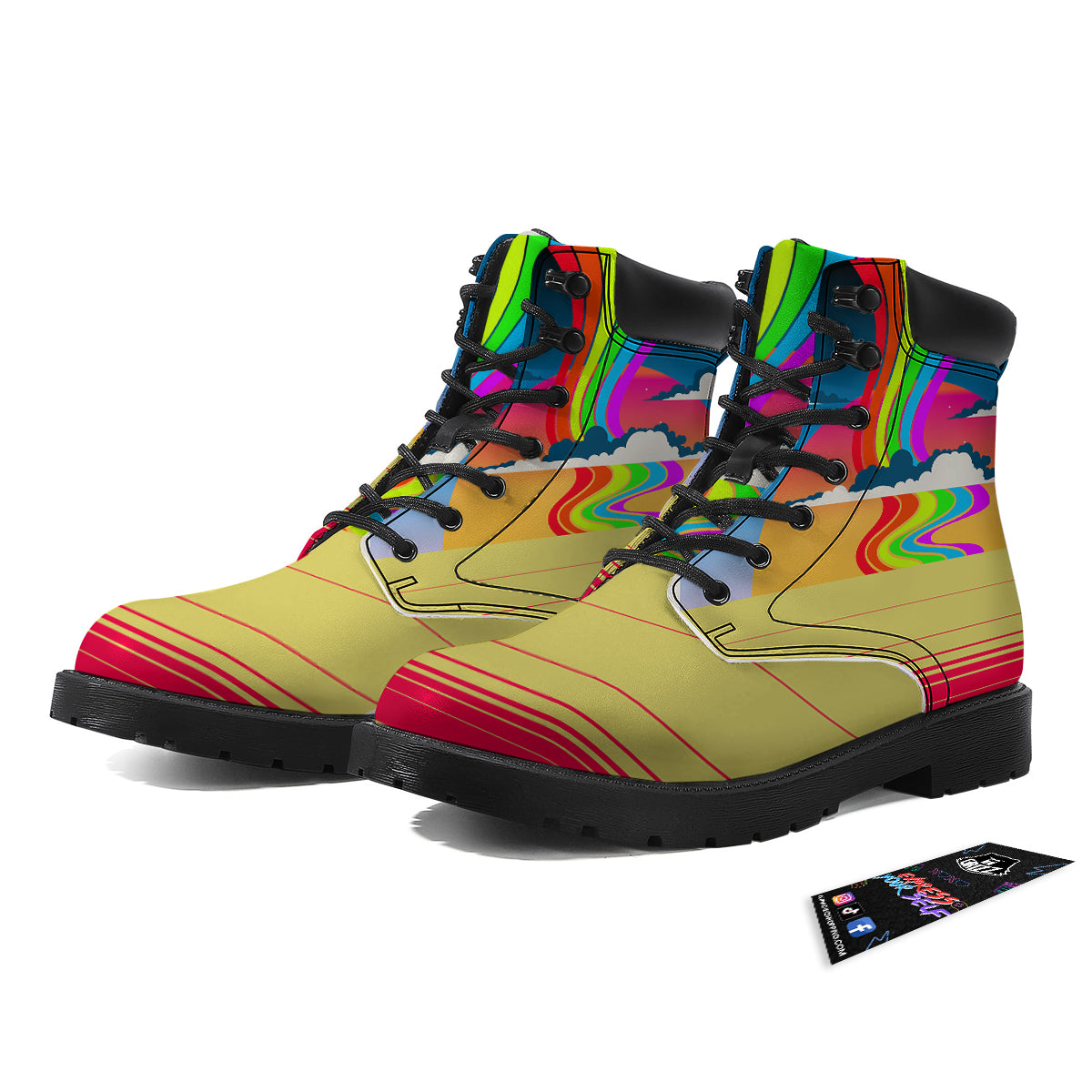 Psychedelic And Gradient Sky Rainbow Print Boots-grizzshop