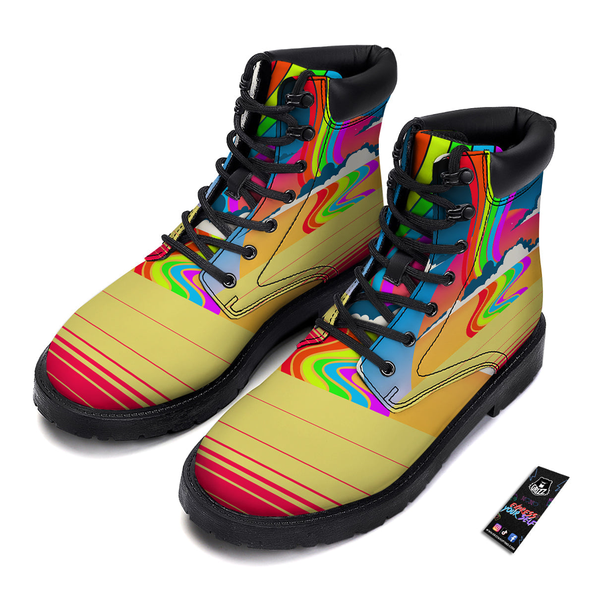 Psychedelic And Gradient Sky Rainbow Print Boots-grizzshop