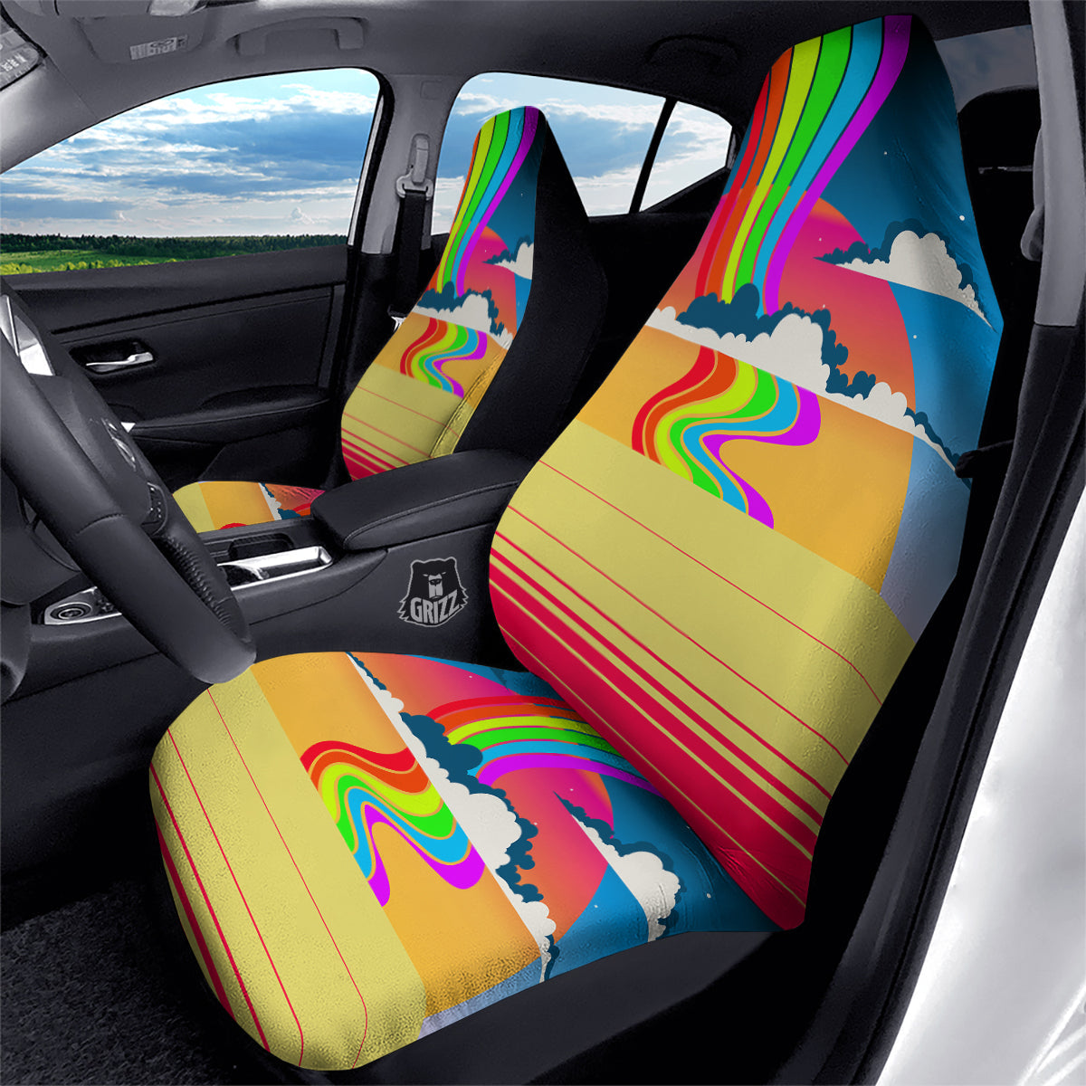 Psychedelic And Gradient Sky Rainbow Print Car Seat Covers-grizzshop