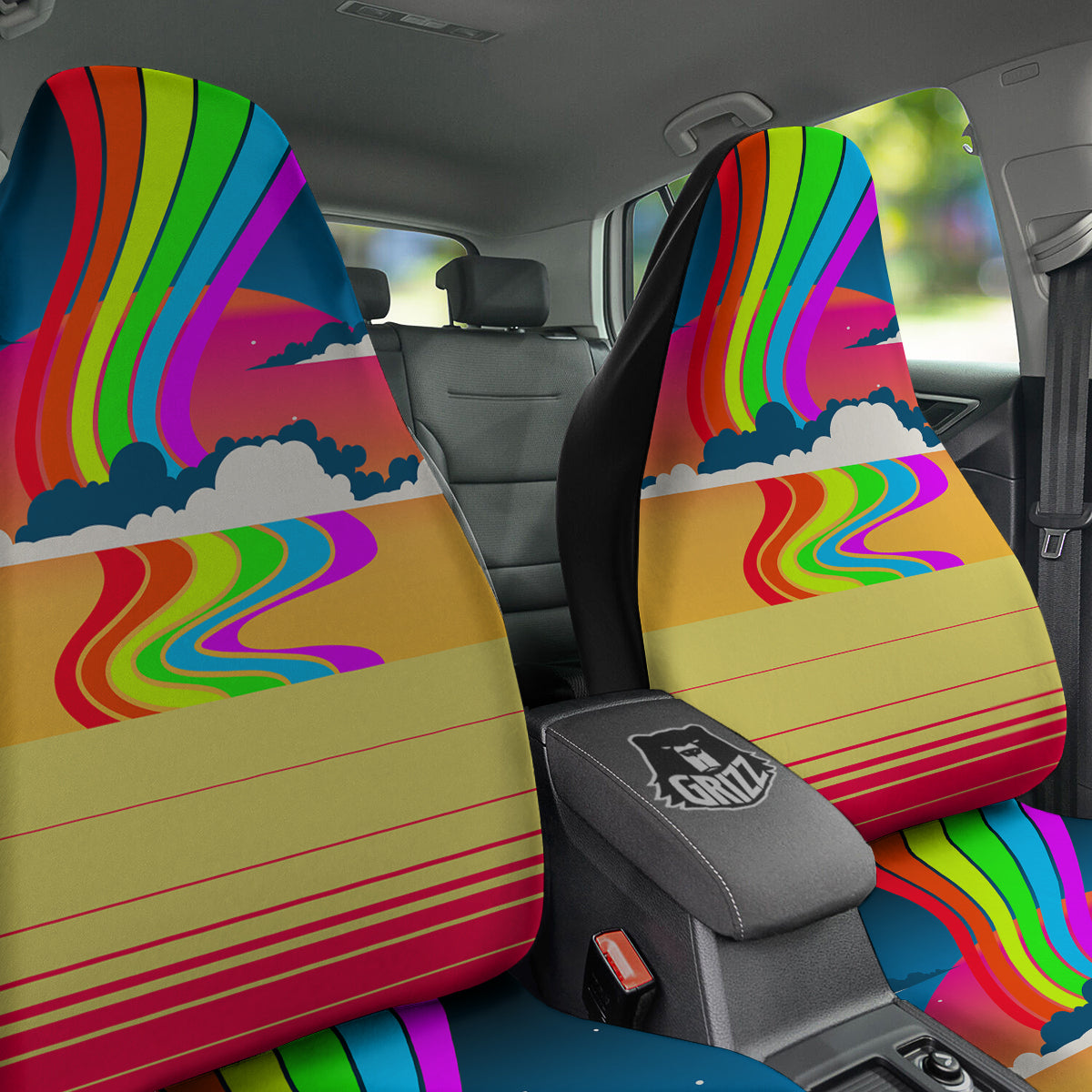 Psychedelic And Gradient Sky Rainbow Print Car Seat Covers-grizzshop