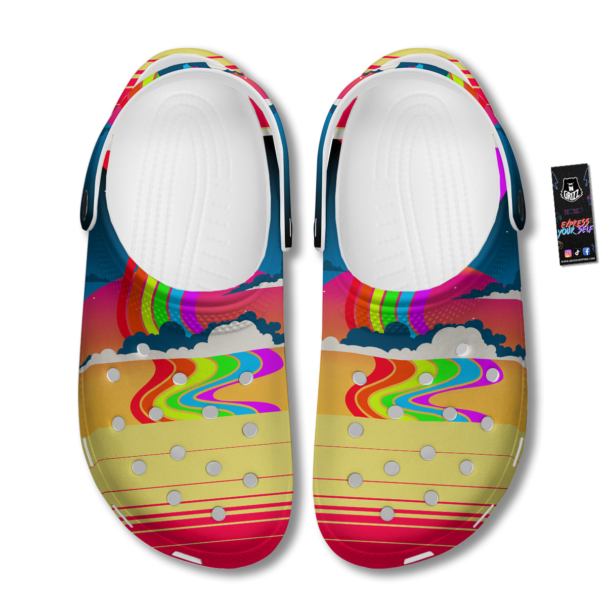 Psychedelic And Gradient Sky Rainbow Print Clog-grizzshop
