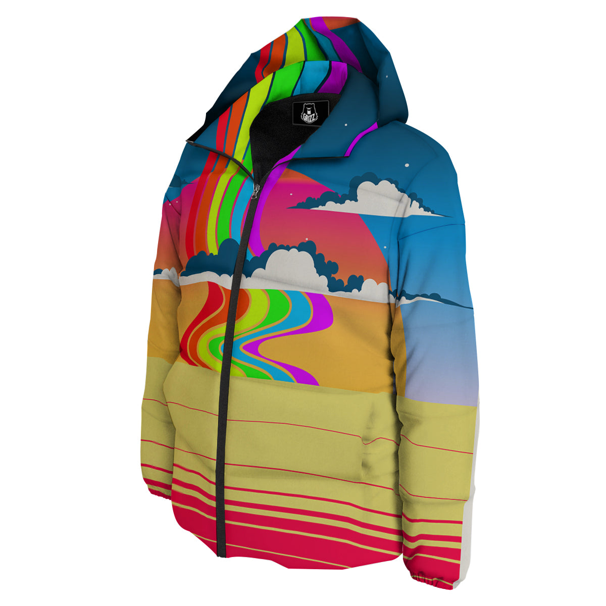 Psychedelic And Gradient Sky Rainbow Print Down Jacket-grizzshop