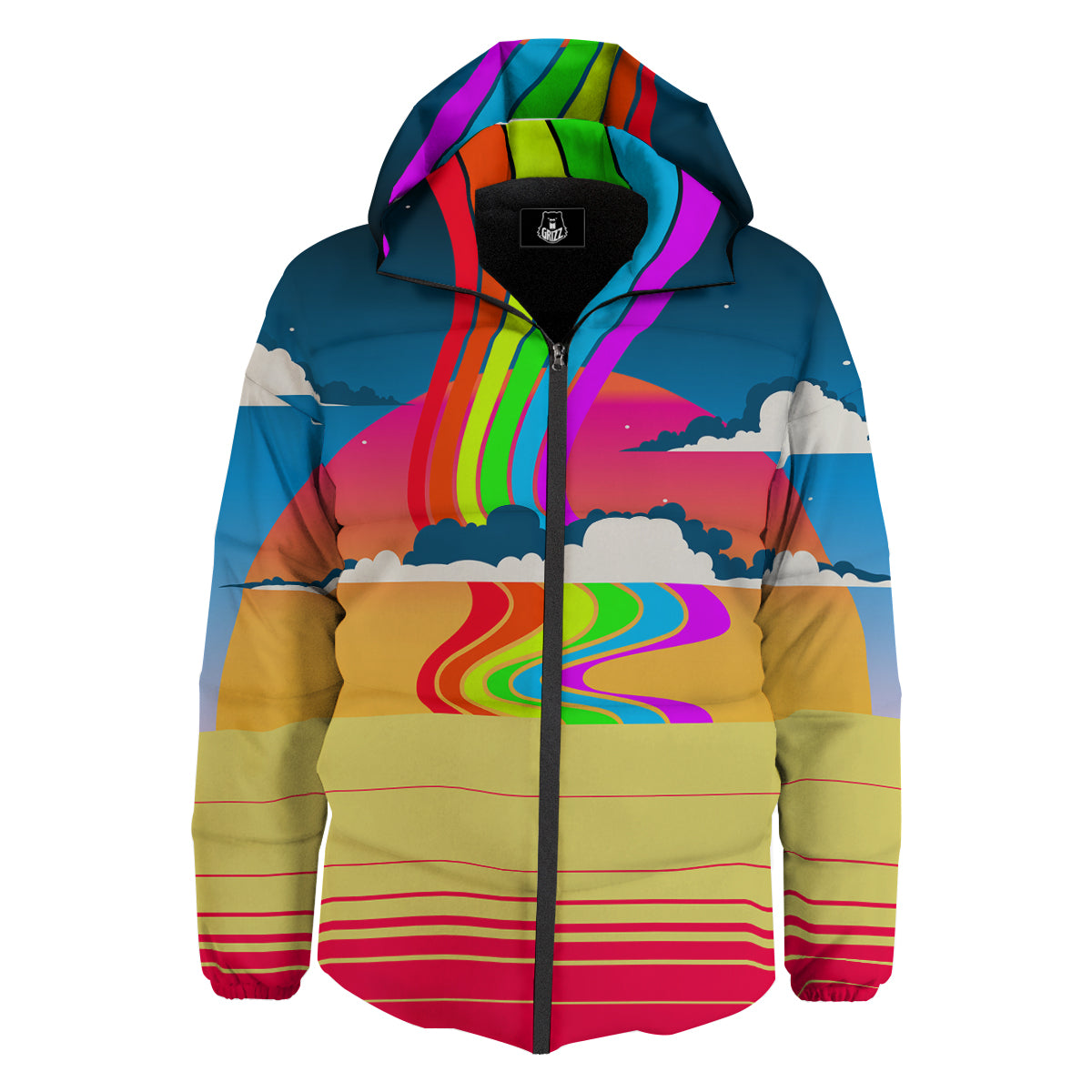 Psychedelic And Gradient Sky Rainbow Print Down Jacket-grizzshop