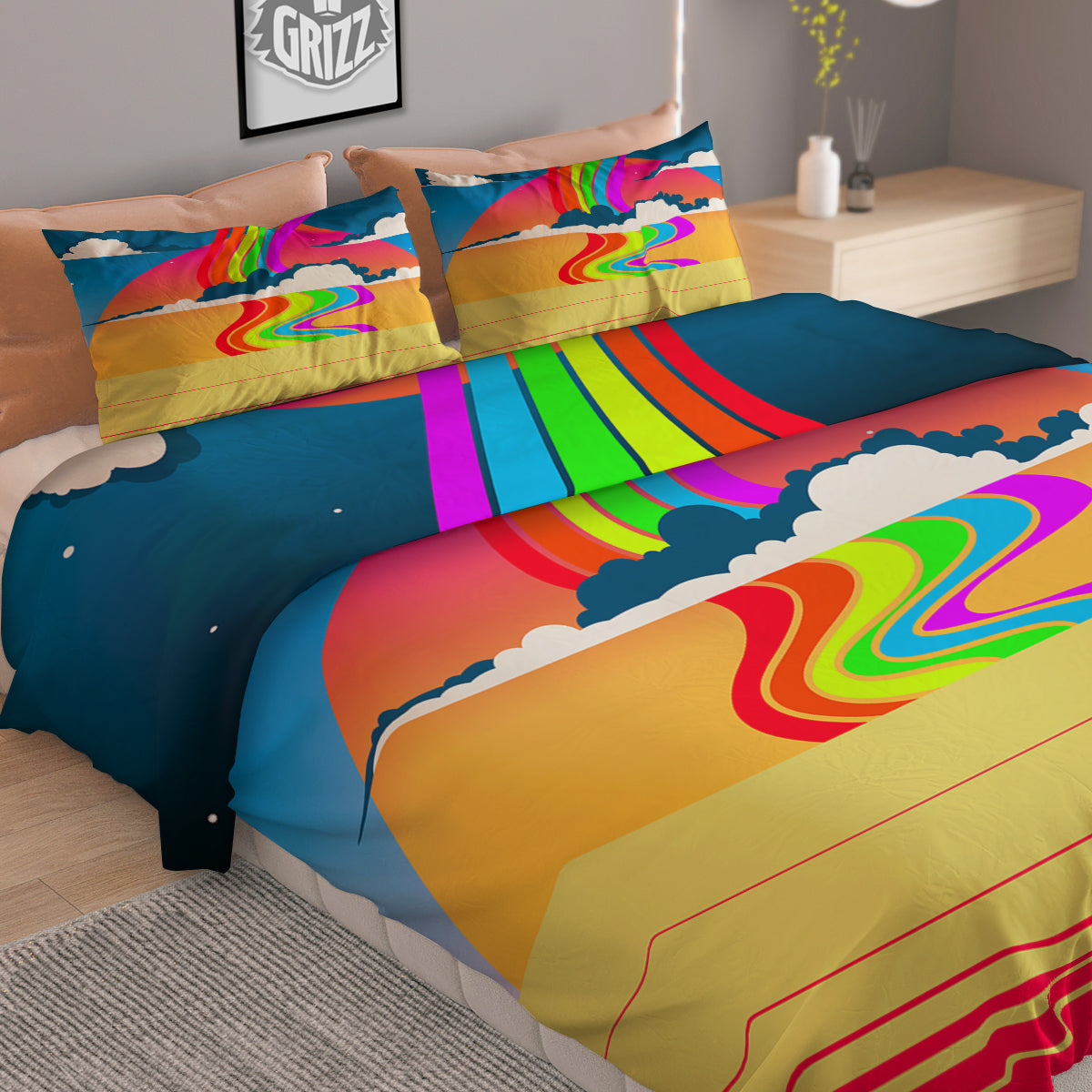Psychedelic And Gradient Sky Rainbow Print Duvet Cover Bedding Set