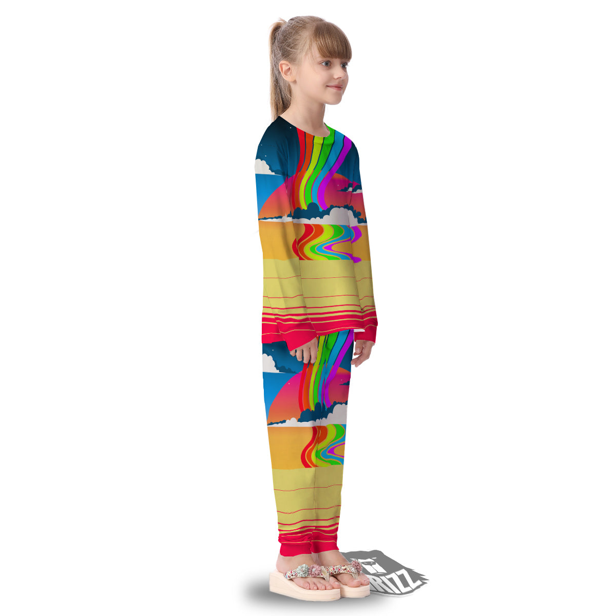 Psychedelic And Gradient Sky Rainbow Print Kid's Pajamas-grizzshop