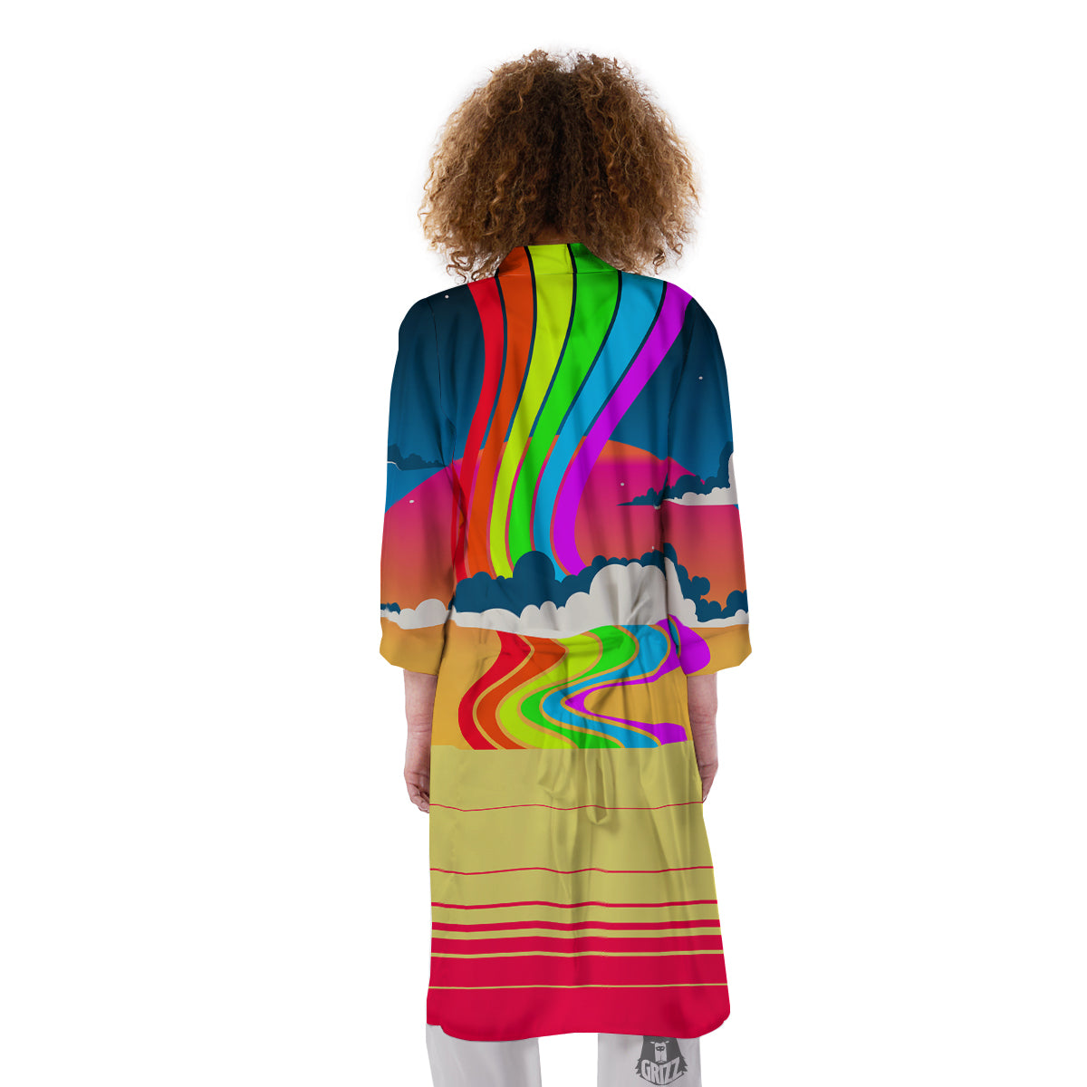 Psychedelic And Gradient Sky Rainbow Print Kimono-grizzshop