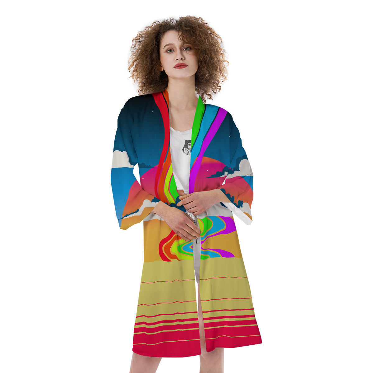 Psychedelic And Gradient Sky Rainbow Print Kimono-grizzshop