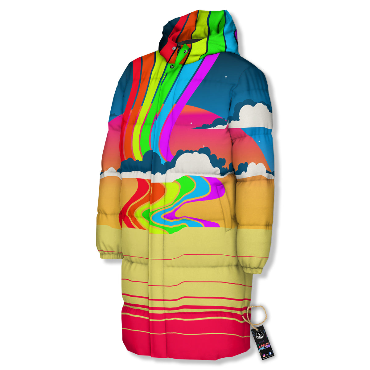 Psychedelic And Gradient Sky Rainbow Print Long Down Jacket-grizzshop