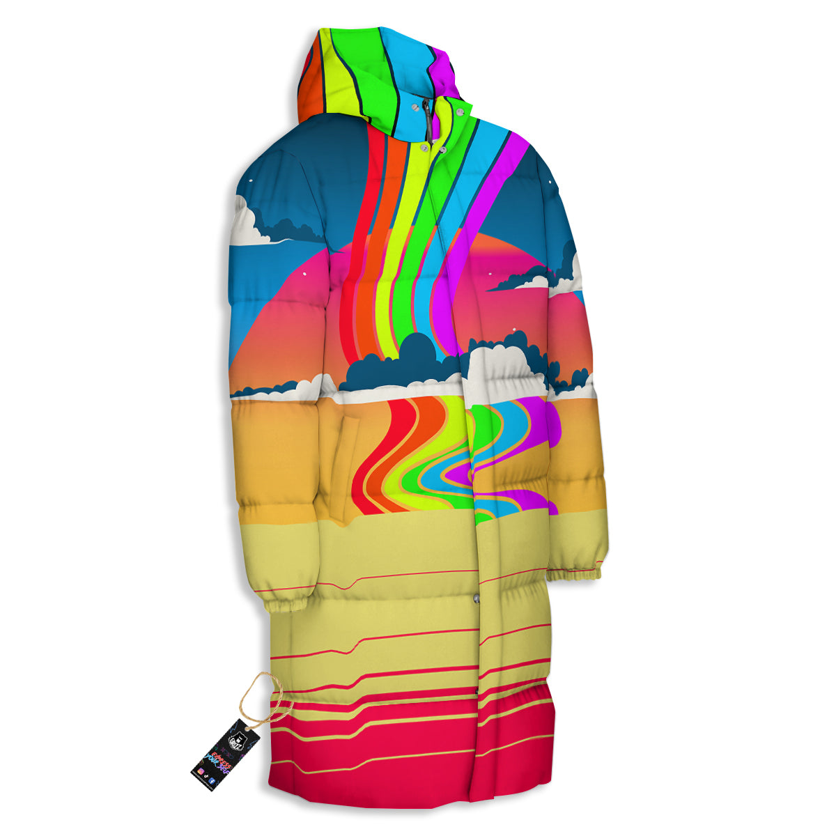 Psychedelic And Gradient Sky Rainbow Print Long Down Jacket-grizzshop