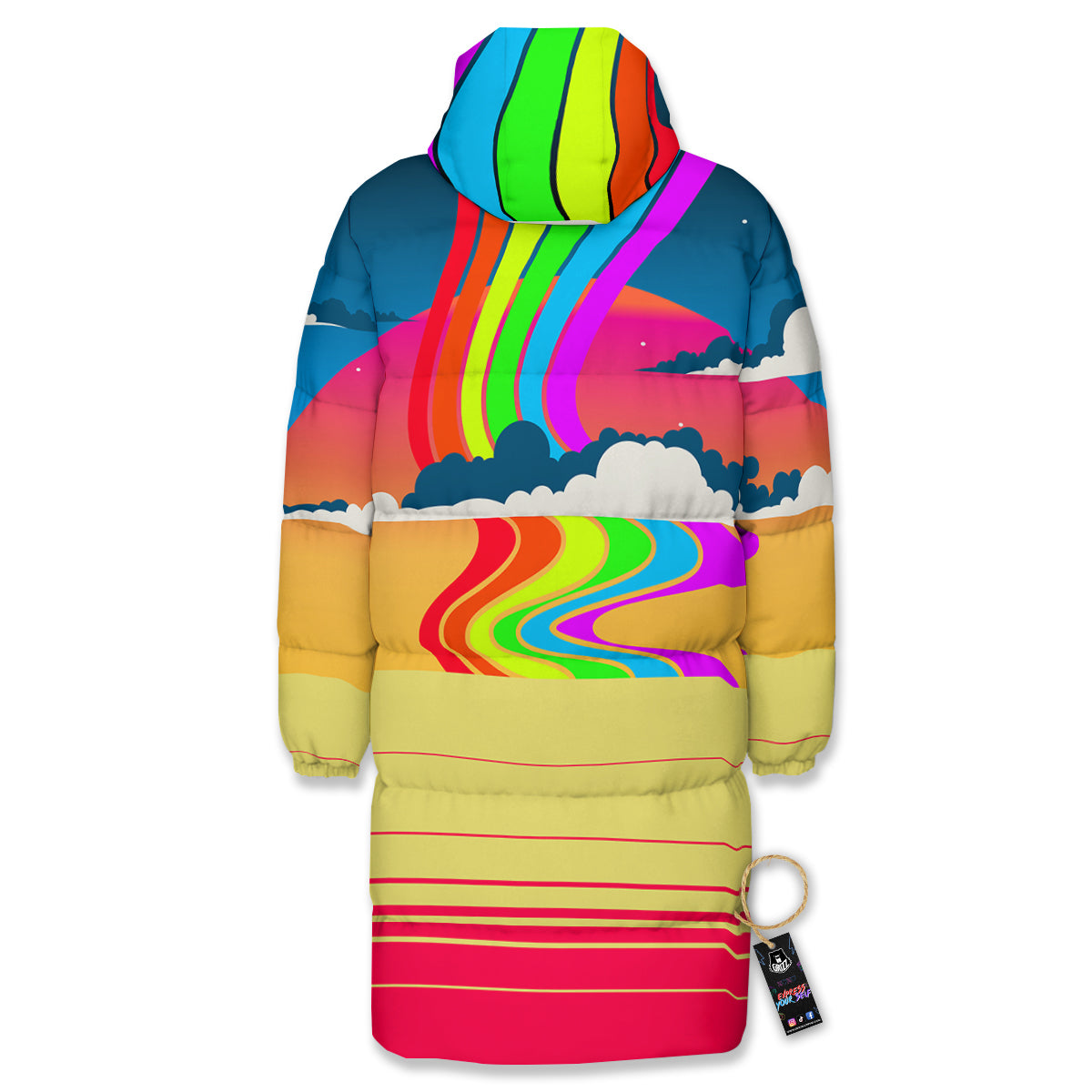 Psychedelic And Gradient Sky Rainbow Print Long Down Jacket-grizzshop