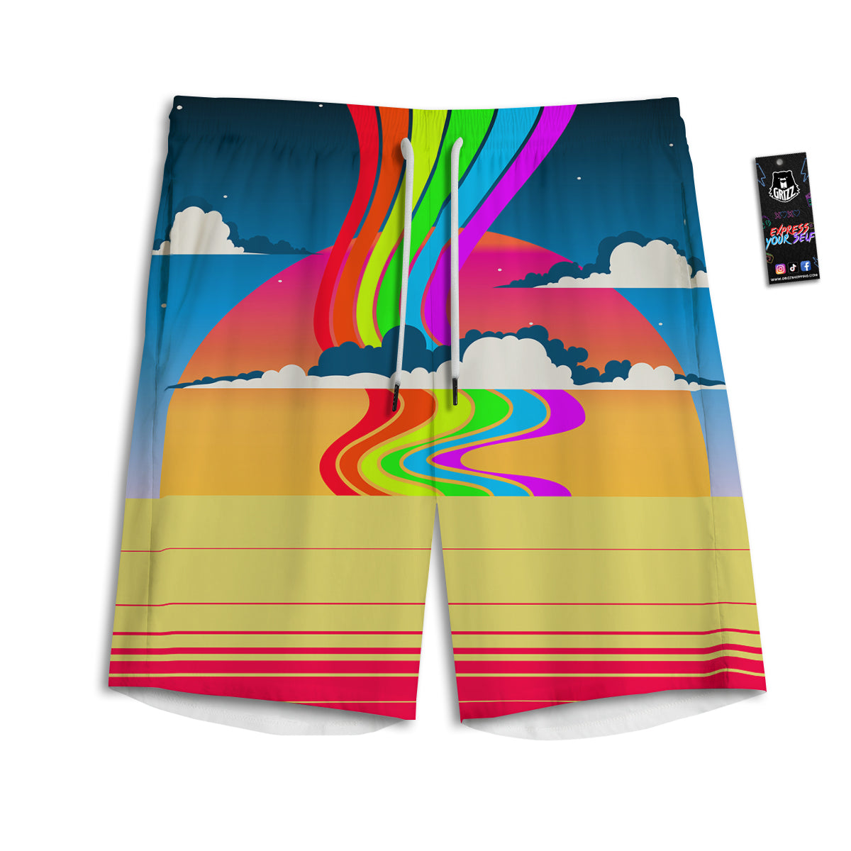 Psychedelic And Gradient Sky Rainbow Print Men's Athletic Shorts