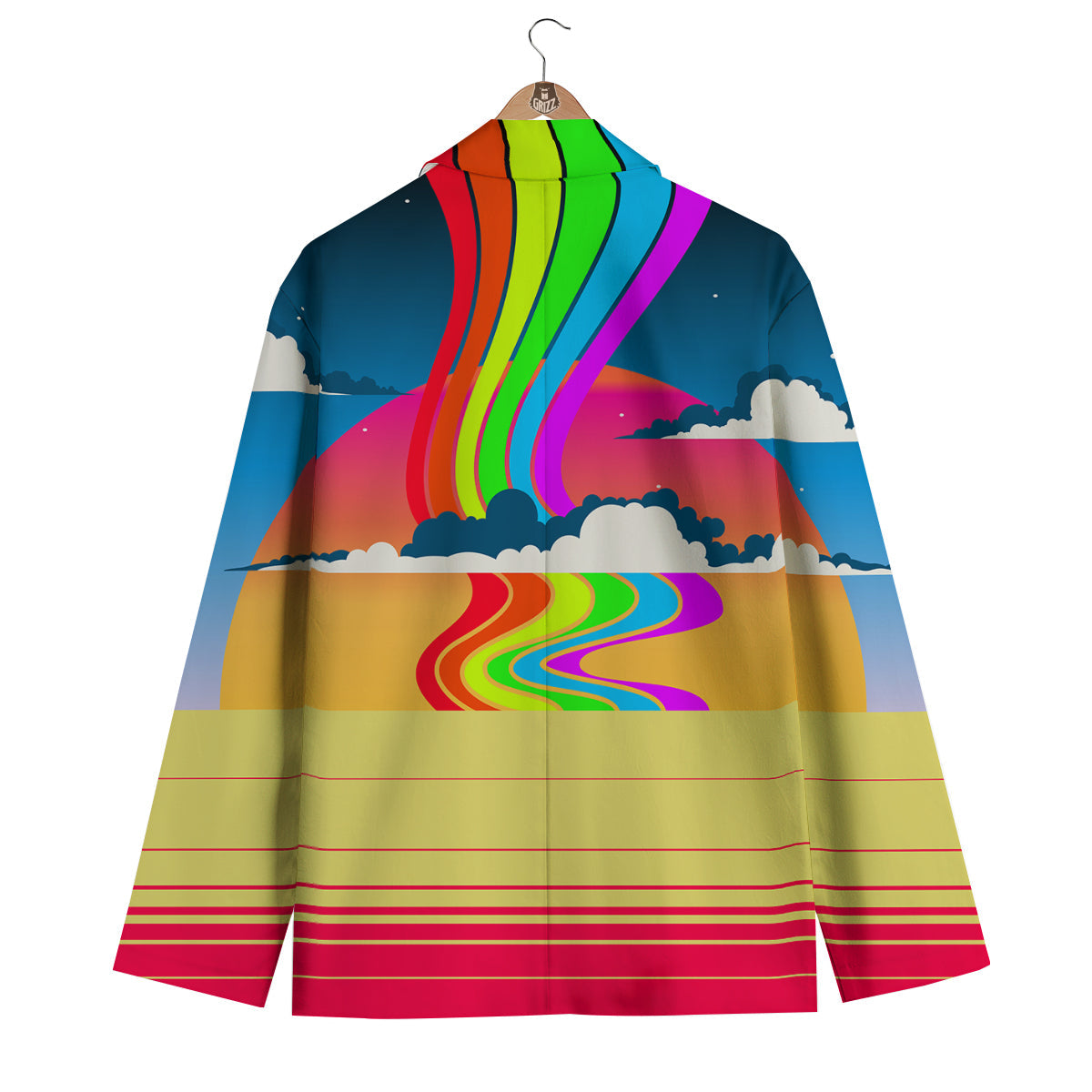 Psychedelic And Gradient Sky Rainbow Print Men's Blazer-grizzshop