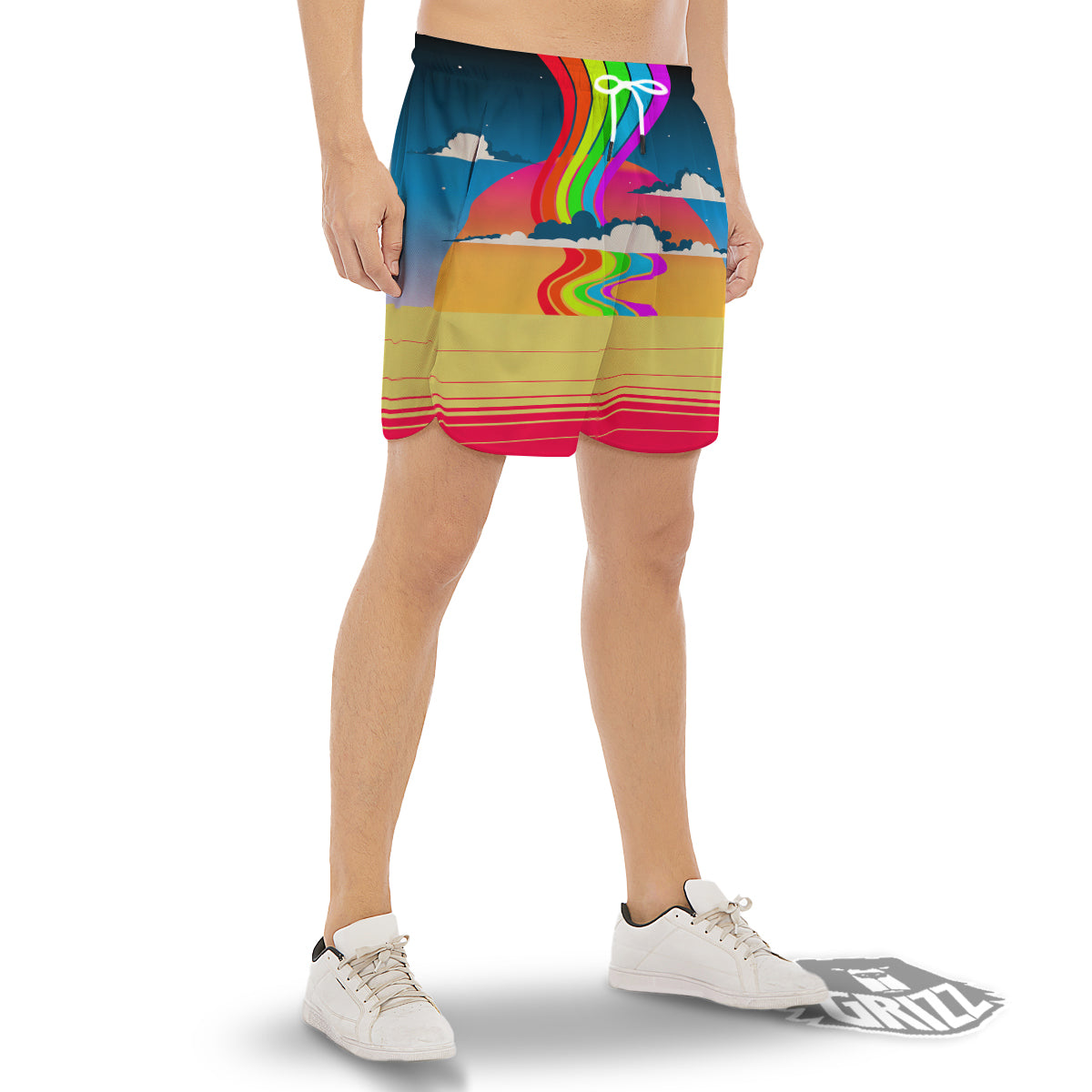 Psychedelic And Gradient Sky Rainbow Print Men's Gym Shorts-grizzshop