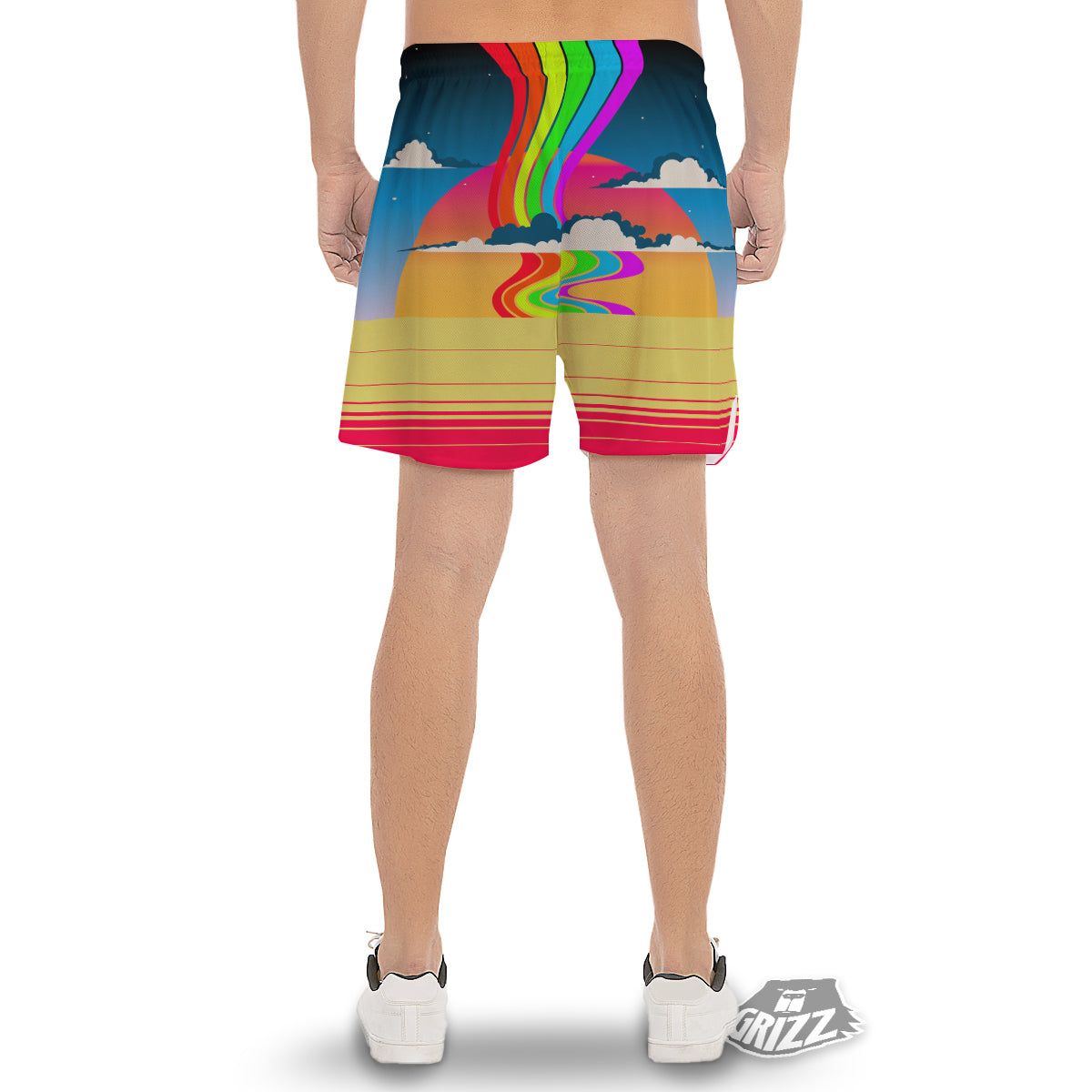 Psychedelic And Gradient Sky Rainbow Print Men's Gym Shorts-grizzshop