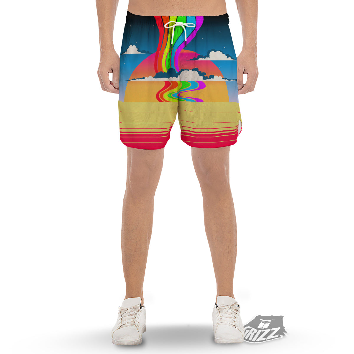 Psychedelic And Gradient Sky Rainbow Print Men's Gym Shorts-grizzshop