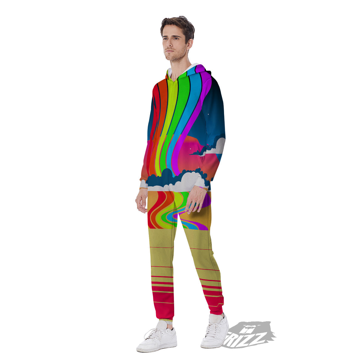 Psychedelic And Gradient Sky Rainbow Print Men's Jumpsuit-grizzshop