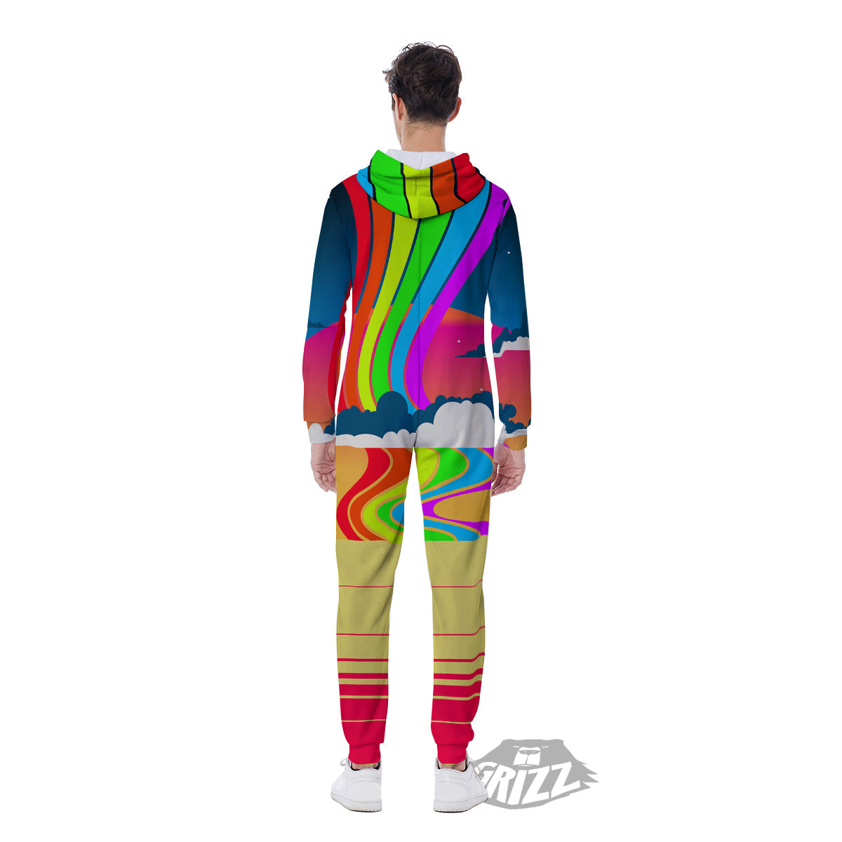Psychedelic And Gradient Sky Rainbow Print Men's Jumpsuit-grizzshop