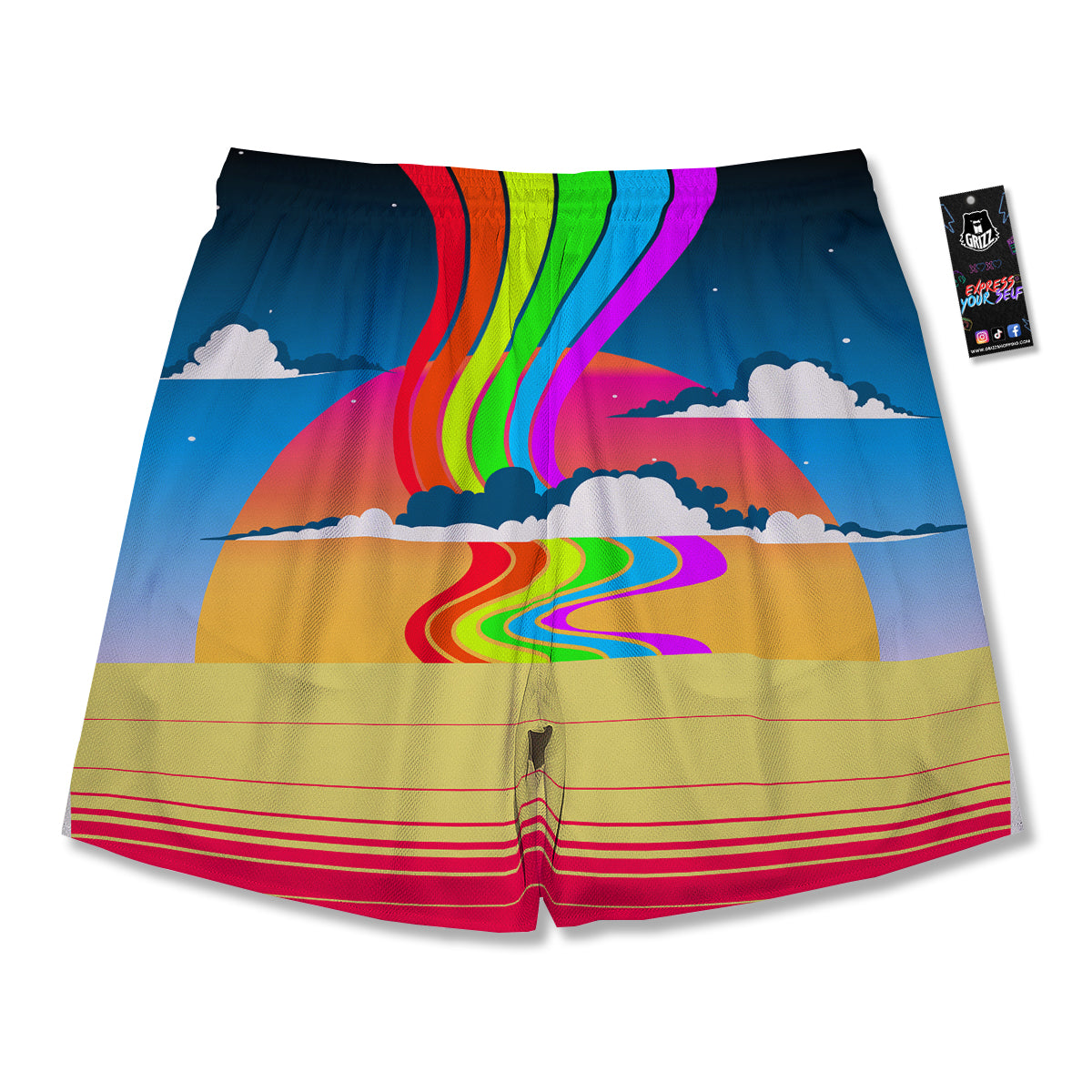 Psychedelic And Gradient Sky Rainbow Print Men's Running Shorts-grizzshop