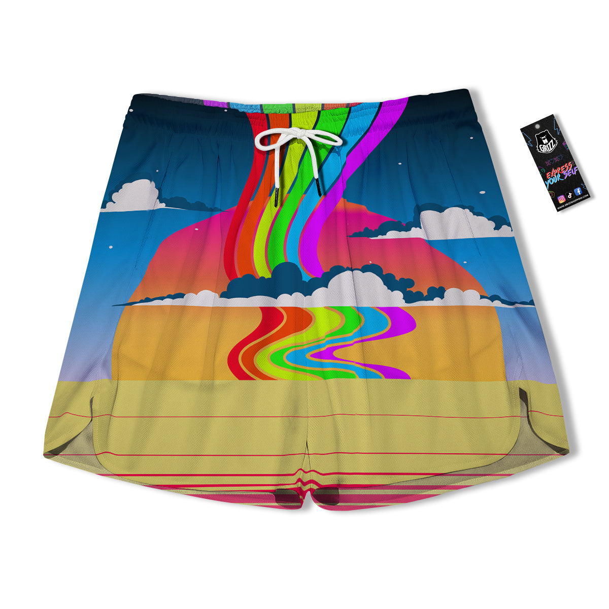 Psychedelic And Gradient Sky Rainbow Print Men's Running Shorts-grizzshop