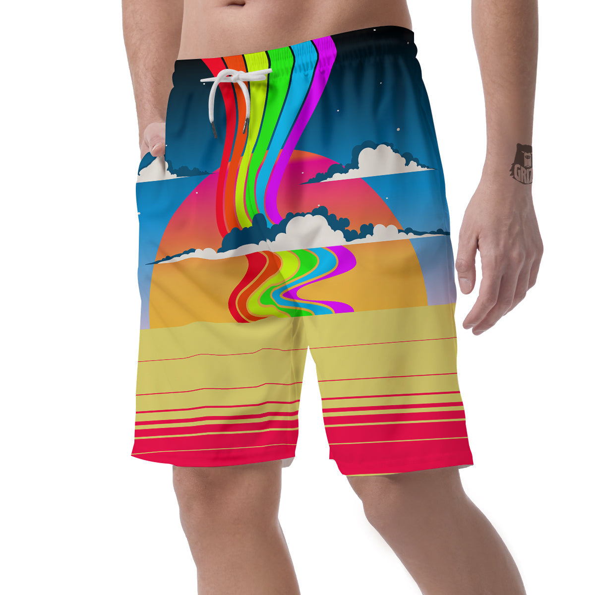 Psychedelic And Gradient Sky Rainbow Print Men's Shorts-grizzshop
