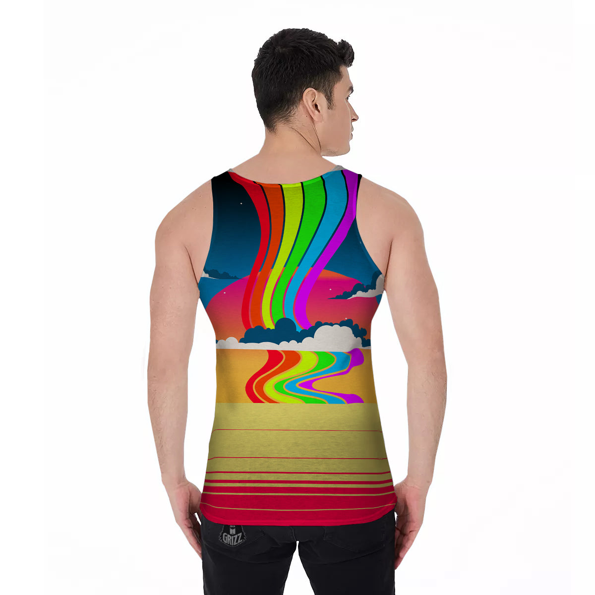 Psychedelic And Gradient Sky Rainbow Print Men's Tank Top-grizzshop
