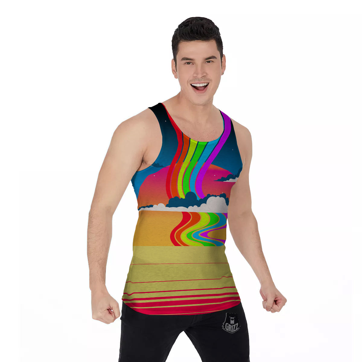 Psychedelic And Gradient Sky Rainbow Print Men's Tank Top-grizzshop