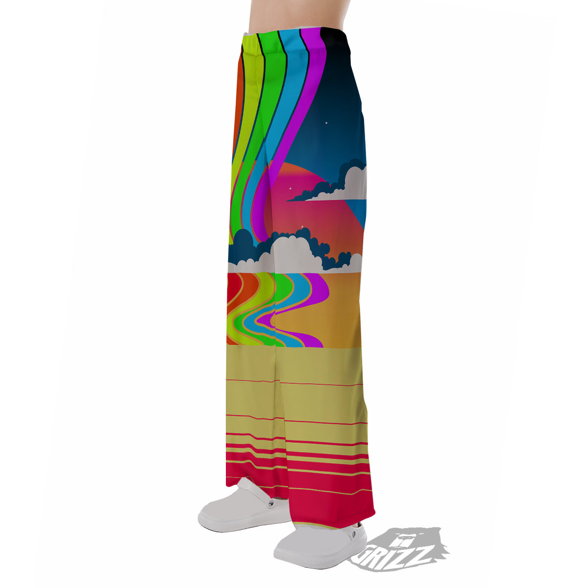 Psychedelic And Gradient Sky Rainbow Print Pajama Pants-grizzshop