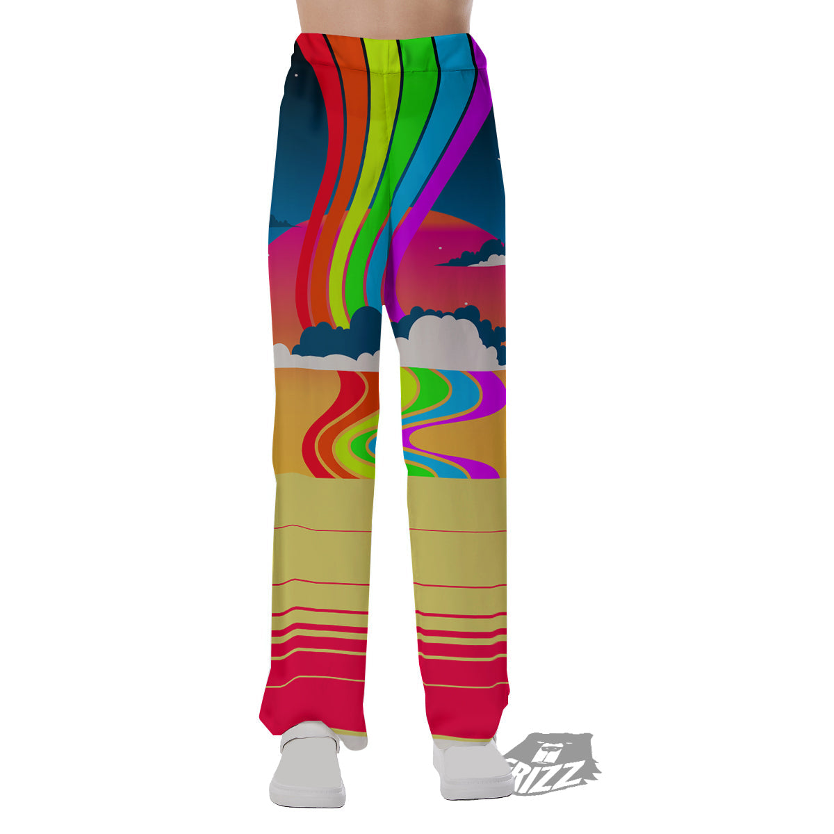 Psychedelic And Gradient Sky Rainbow Print Pajama Pants-grizzshop