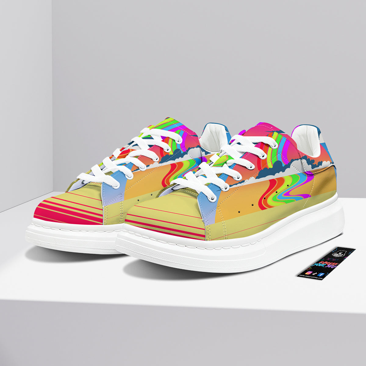 Psychedelic And Gradient Sky Rainbow Print Platform Shoes-grizzshop