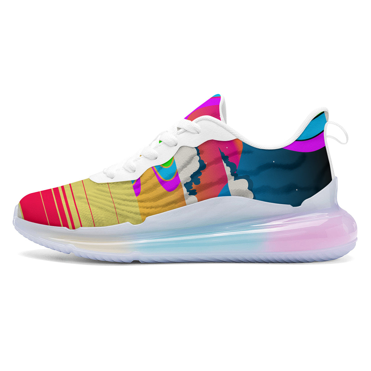 Psychedelic And Gradient Sky Rainbow Print Running Sneakers-grizzshop