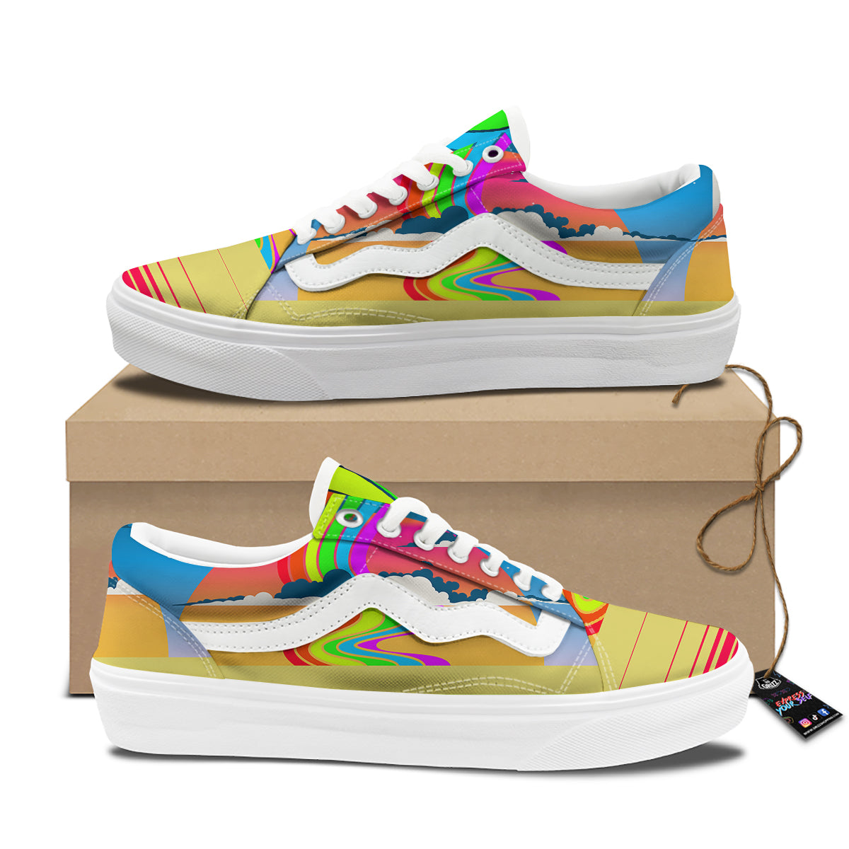Psychedelic And Gradient Sky Rainbow Print Skate Shoes-grizzshop